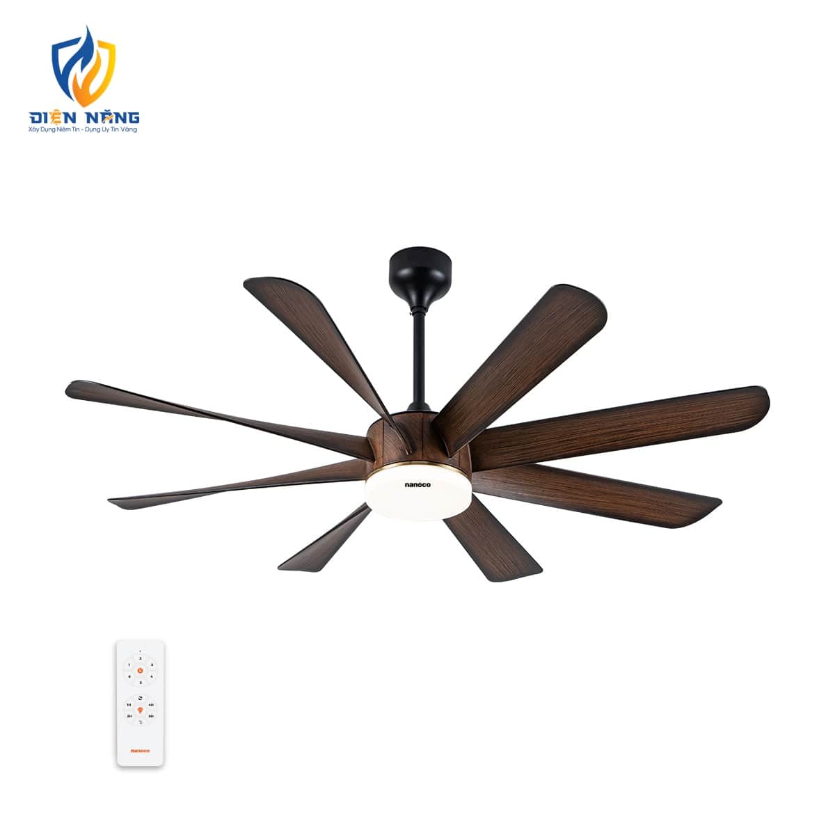 Quạt trần trang trí 8 cánh, DC, Đèn Led, remote