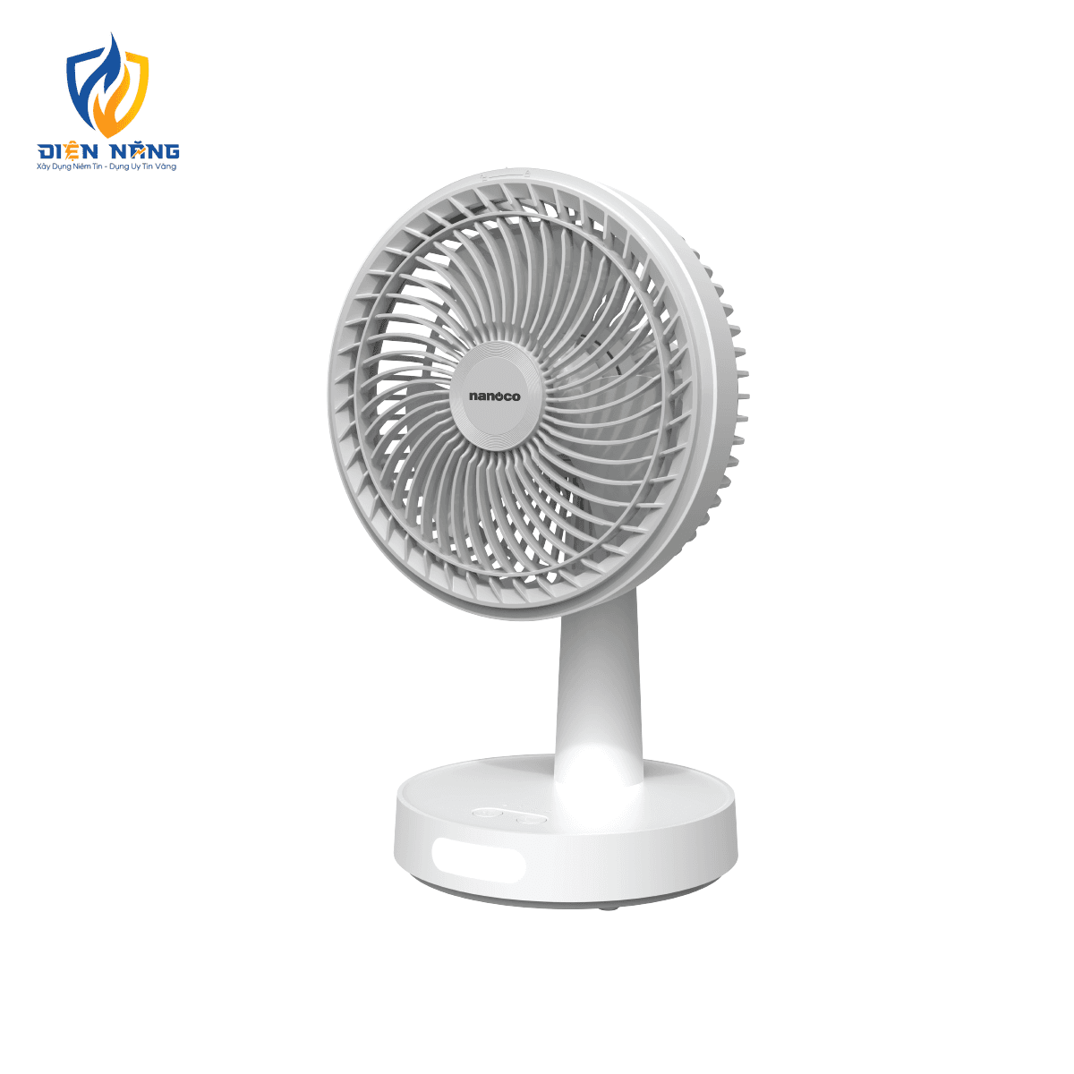 Quạt sạc 8inch, màu trắng, có xoay, đèn