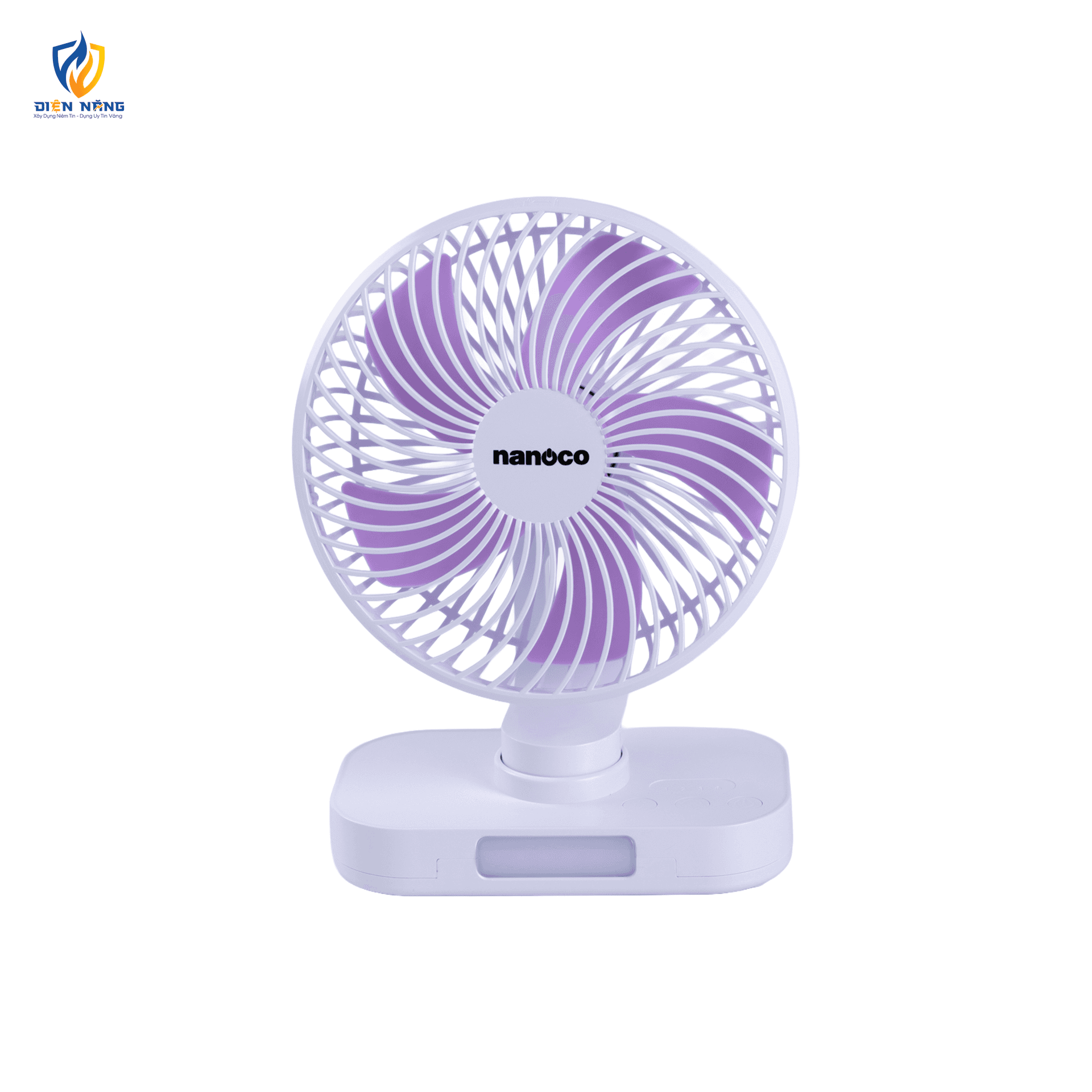 Quạt sạc 6inch, màu trắng, có xoay, đèn