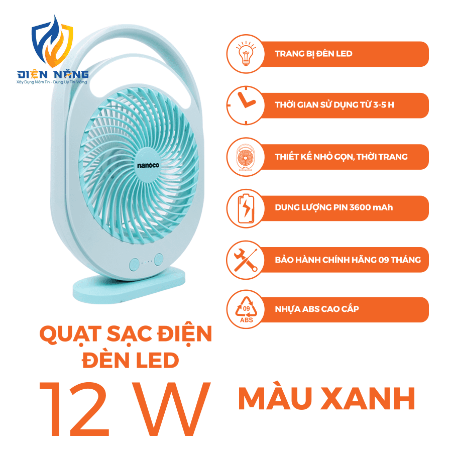 Quạt sạc hộp mini 6inch, có đèn LED