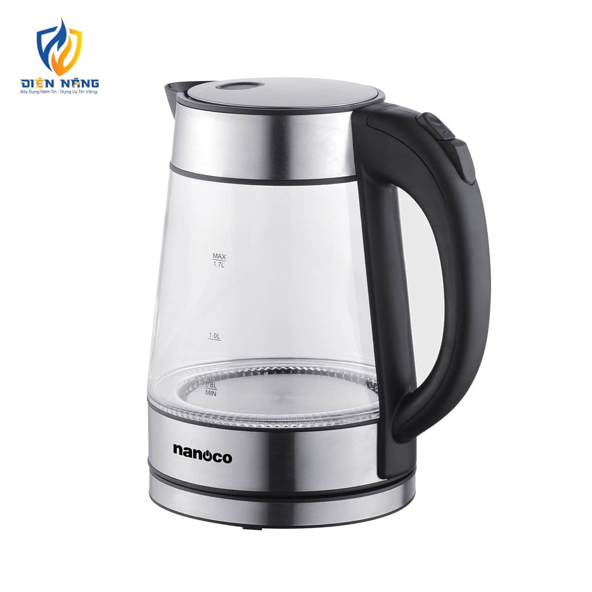 Bình đun siêu tốc thủy tinh, 1.7L, 2 nút