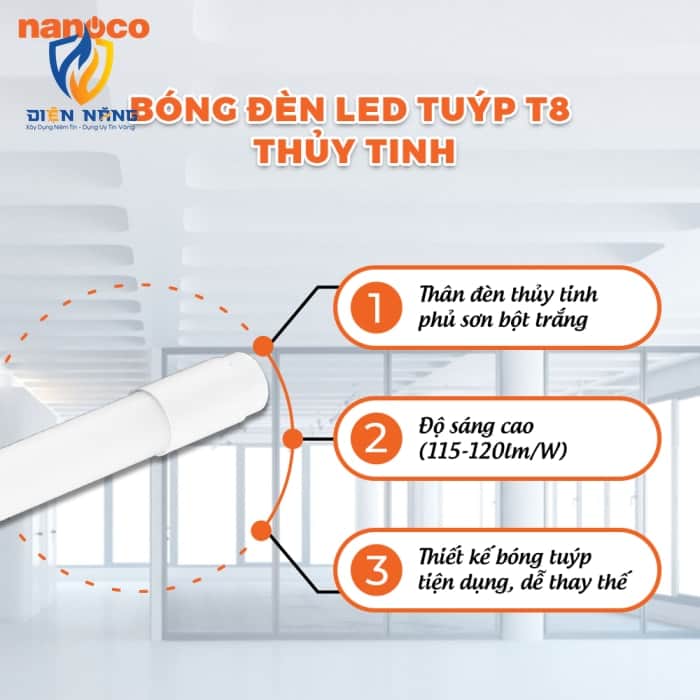 Đèn LED Tube T8 thủy tinh 1m2 20W 6500K - anh 2