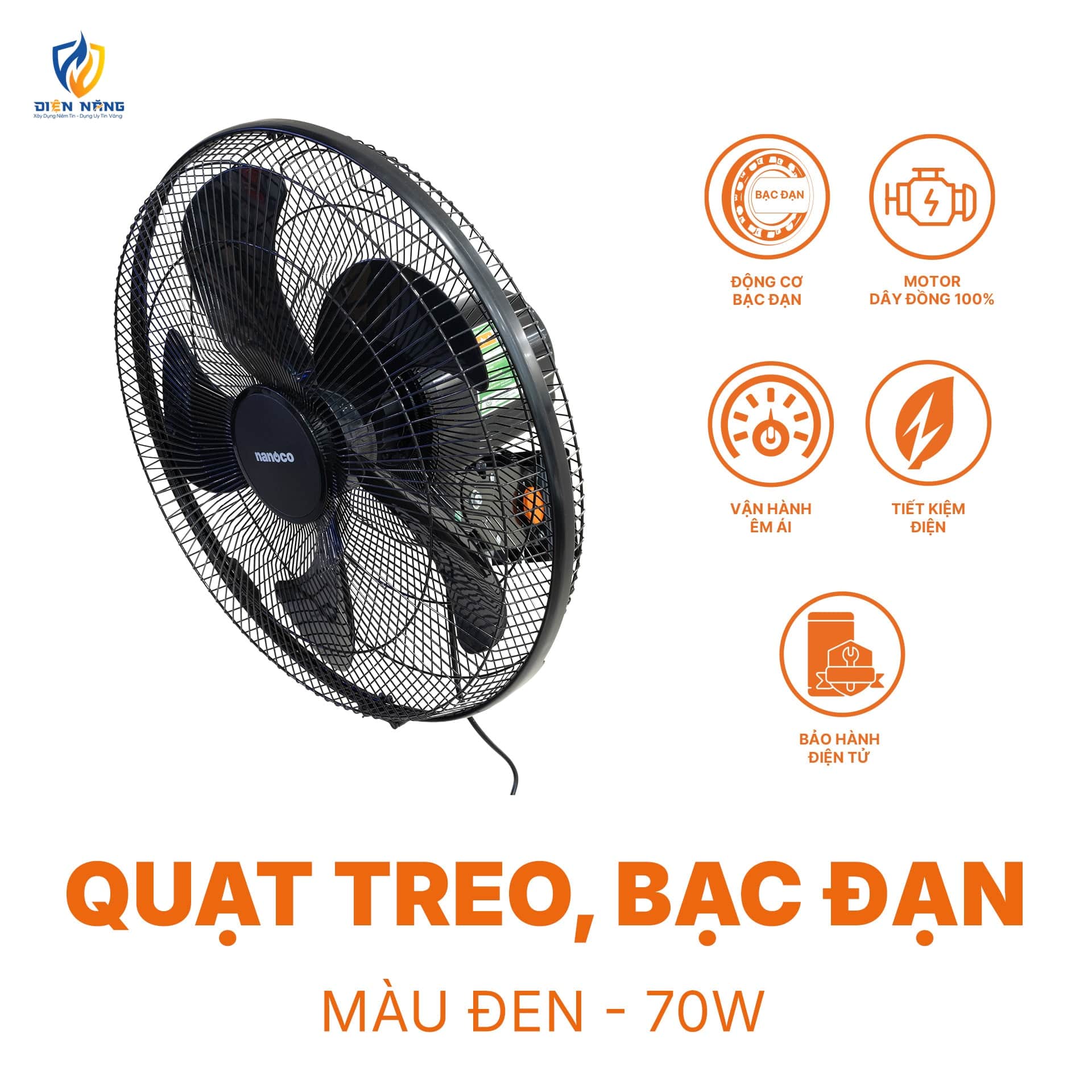 Quạt treo CN, bạc đạn, màu đen - anh 5