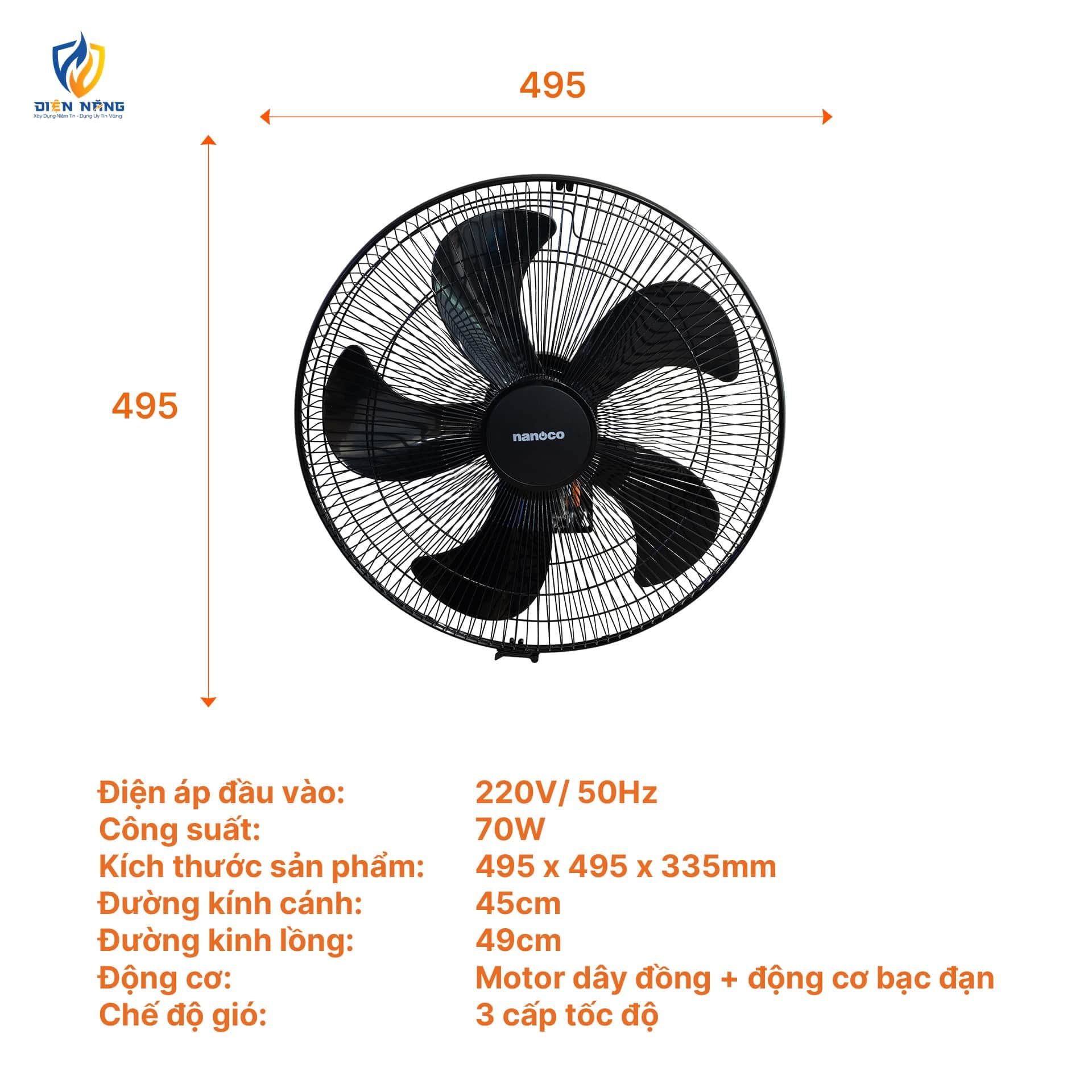 Quạt treo CN, bạc đạn, màu đen - anh 6