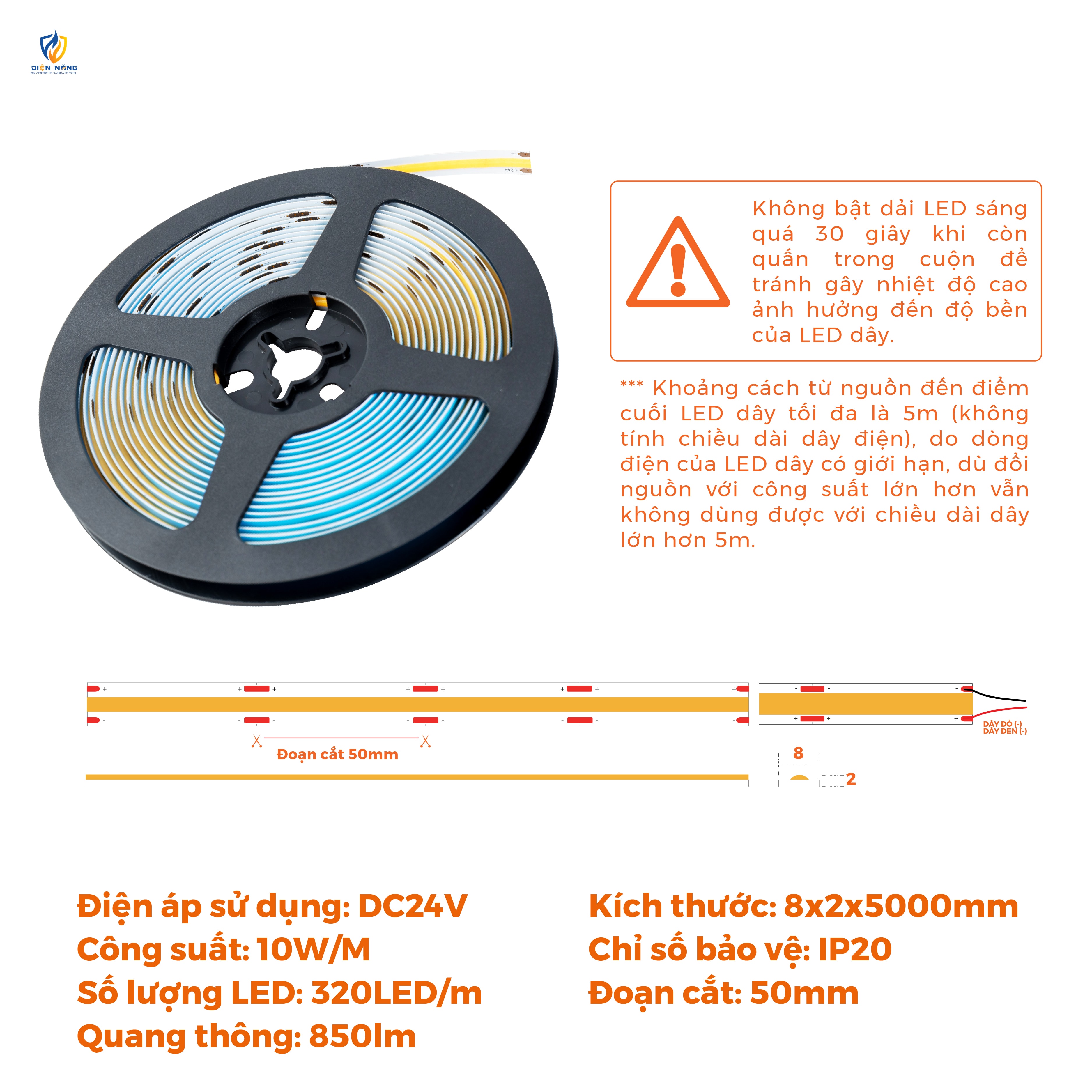 Đèn LED dây COB DC24V 320P Nanoco - anh 4