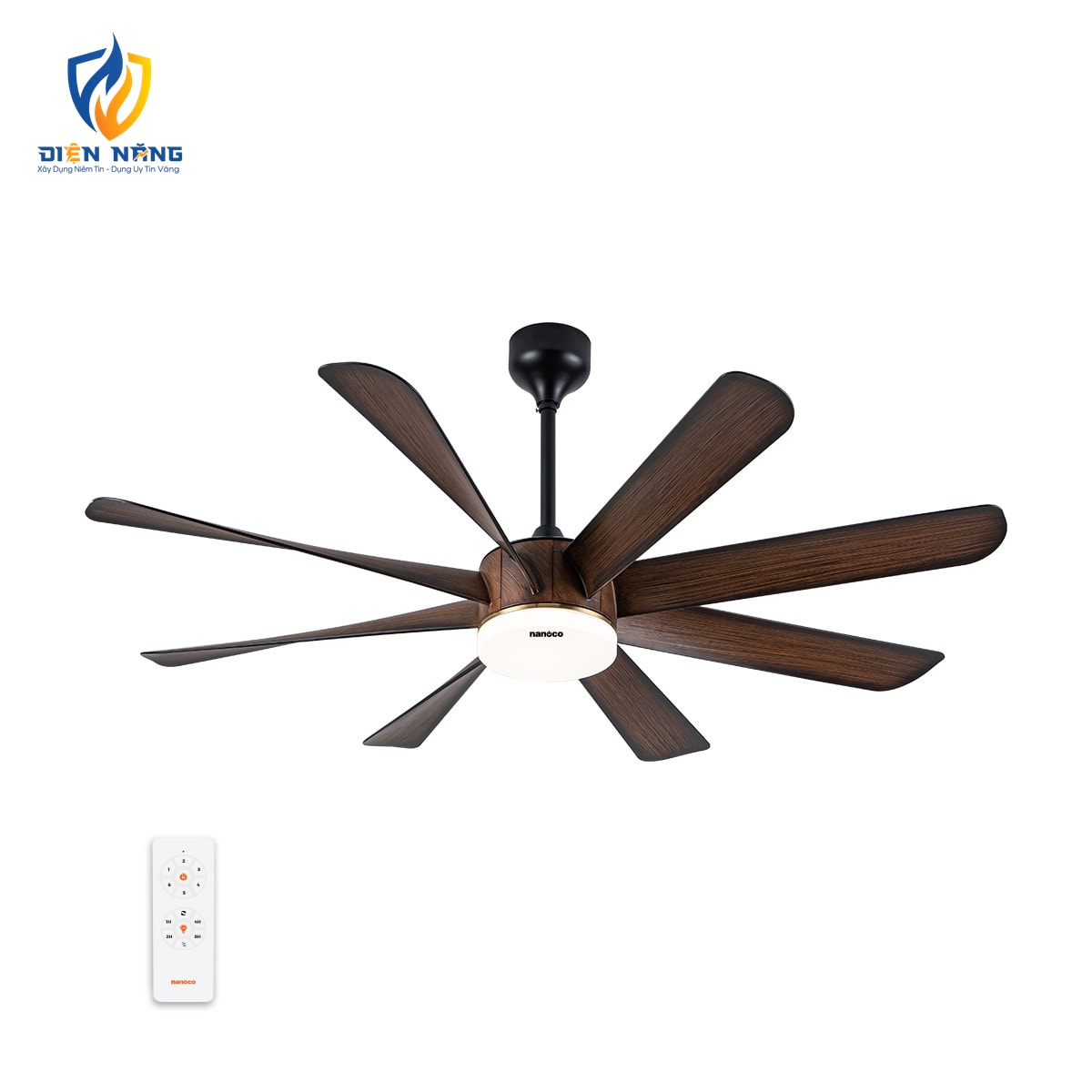 Quạt trần trang trí 8 cánh, DC, Đèn Led, remote