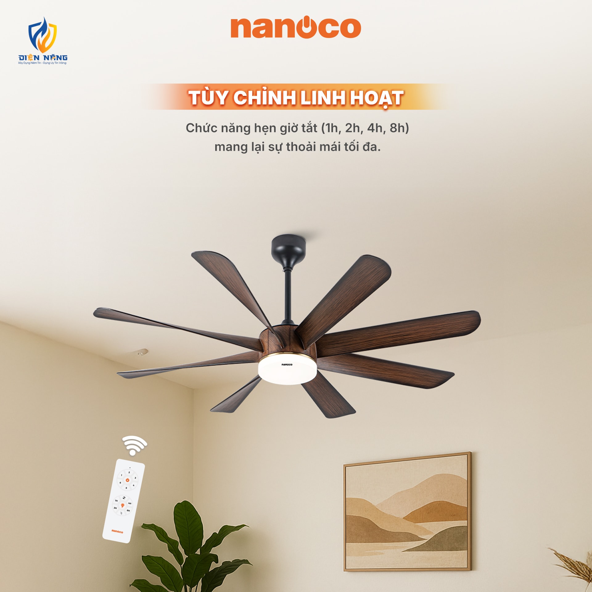 Quạt trần trang trí 8 cánh, DC, Đèn Led, remote - anh 5