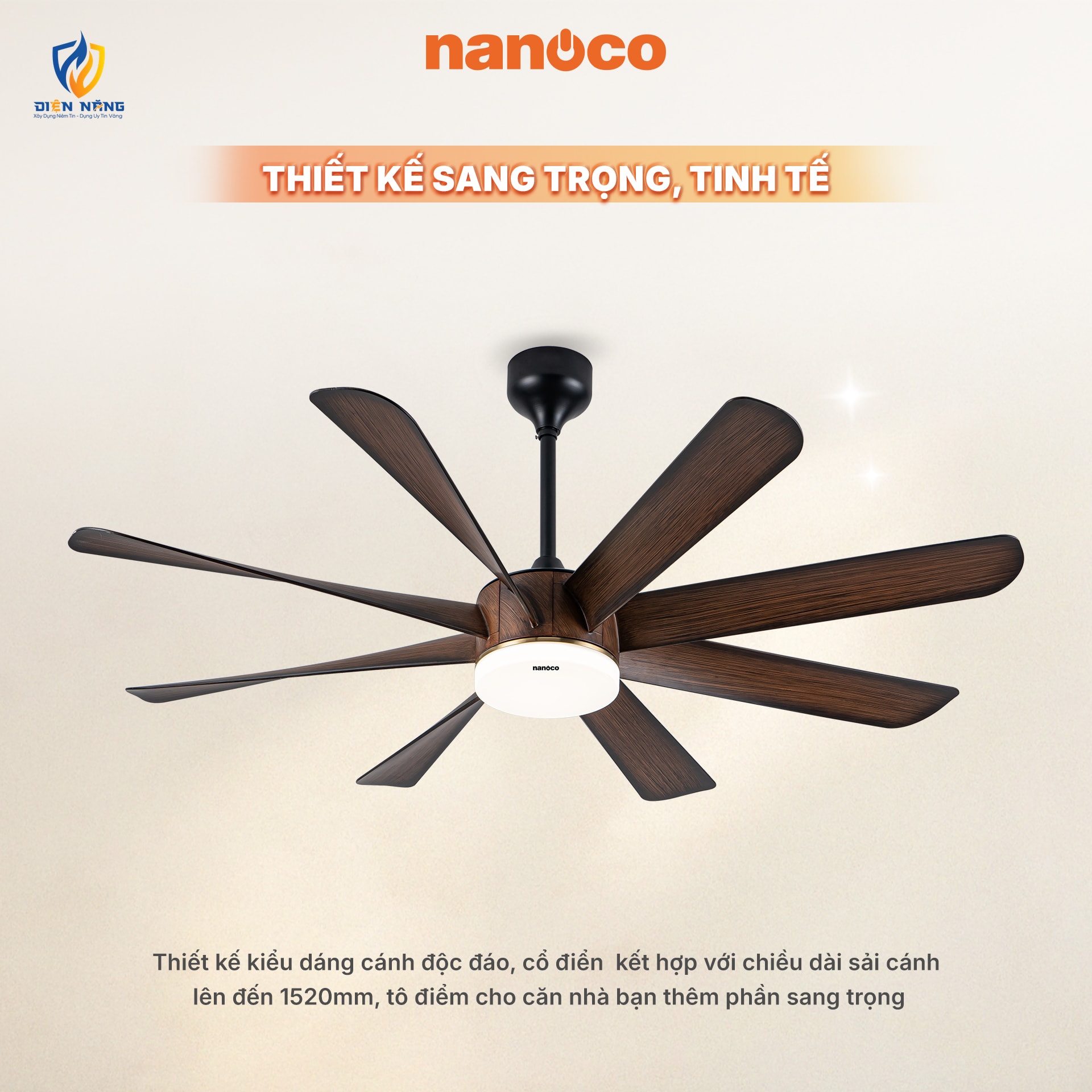Quạt trần trang trí 8 cánh, DC, Đèn Led, remote - anh 3
