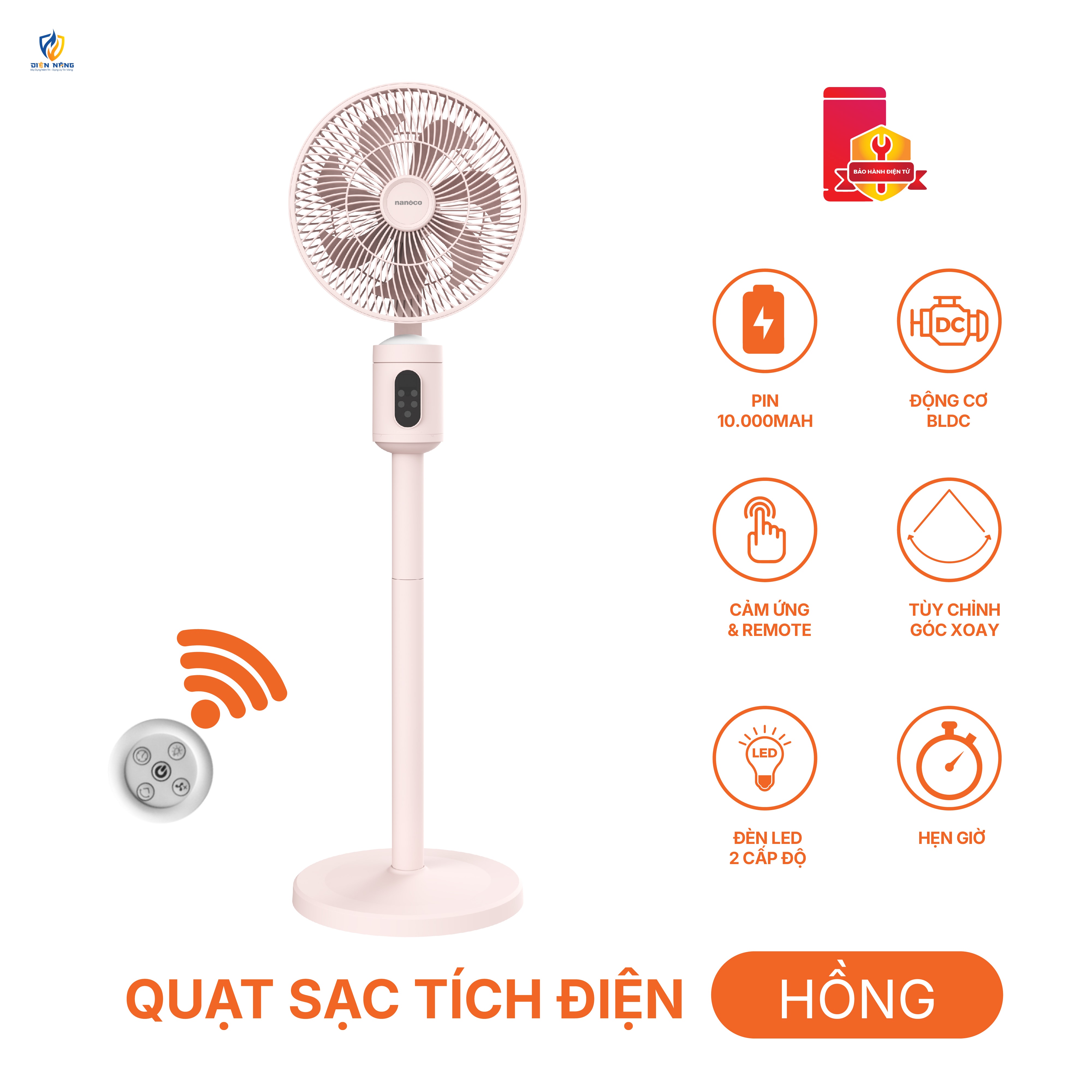 Quạt sạc 9inch, cảm ứng, remote, NRF9025 - anh 6