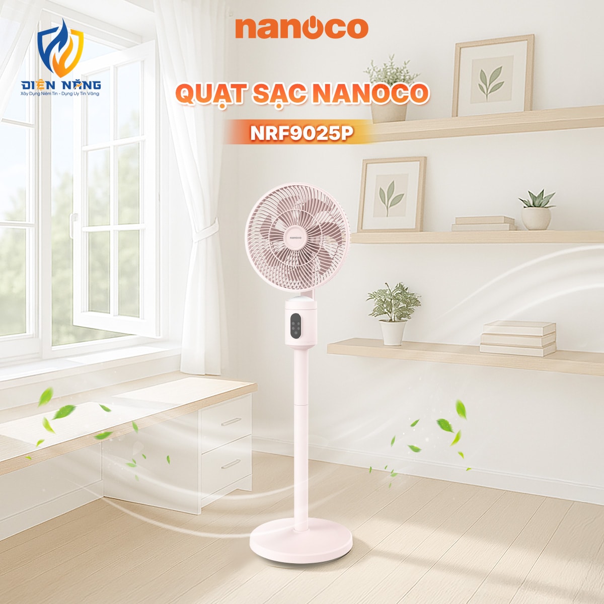 Quạt sạc 9inch, cảm ứng, remote, NRF9025 - anh 2