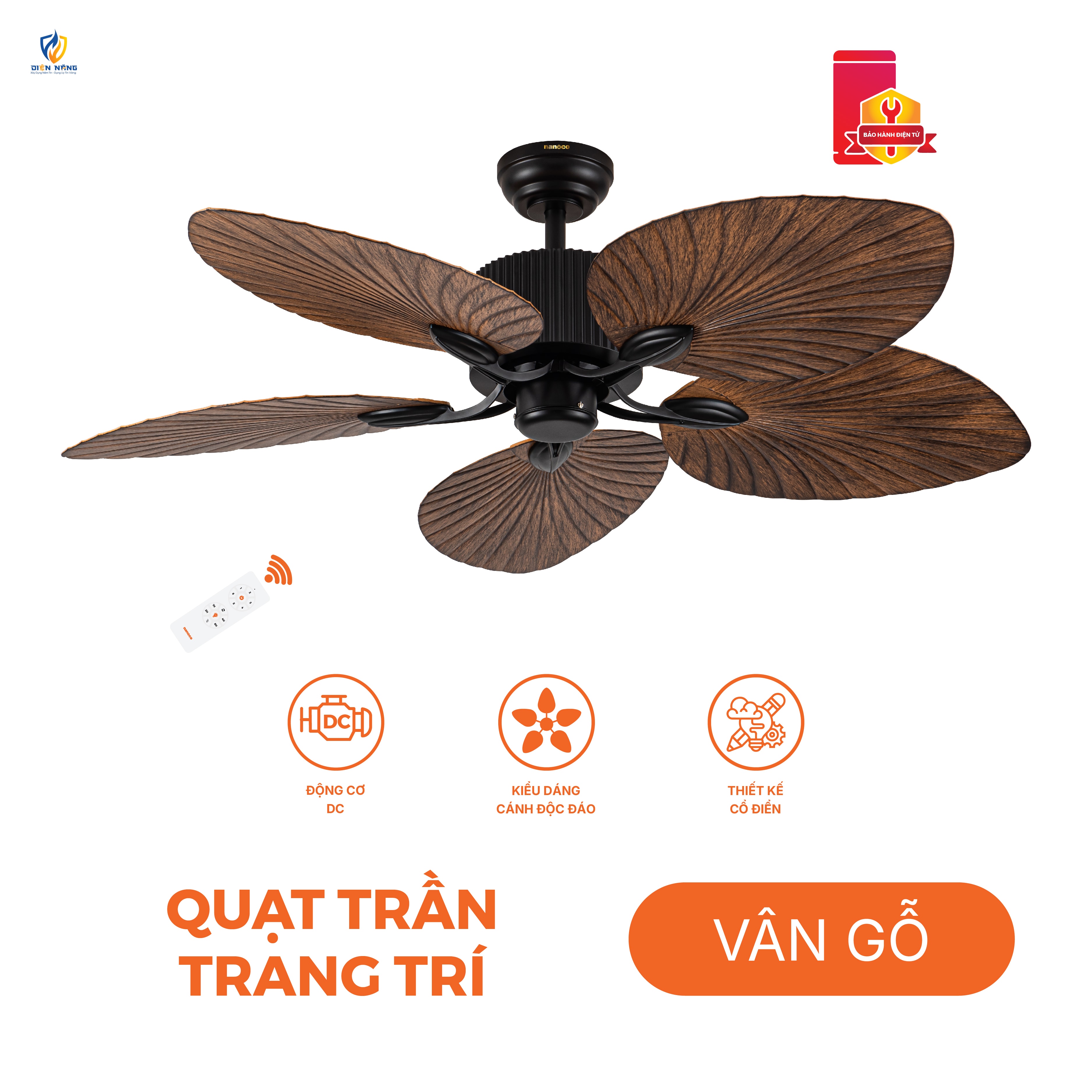 Quạt trần trang trí 5 cánh, động cơ DC, có remote - anh 6