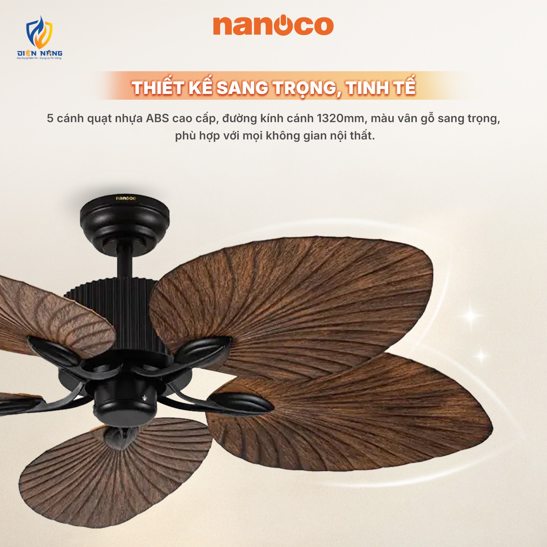 Quạt trần trang trí 5 cánh, động cơ DC, có remote - anh 3