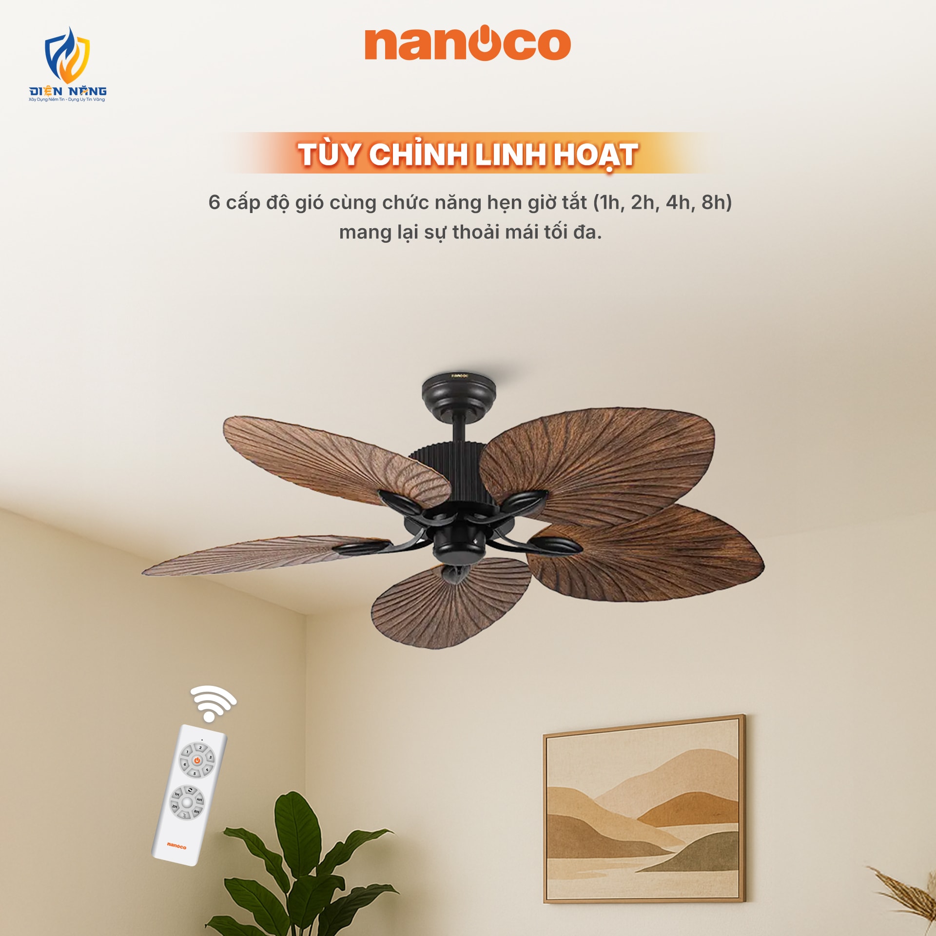 Quạt trần trang trí 5 cánh, động cơ DC, có remote - anh 5