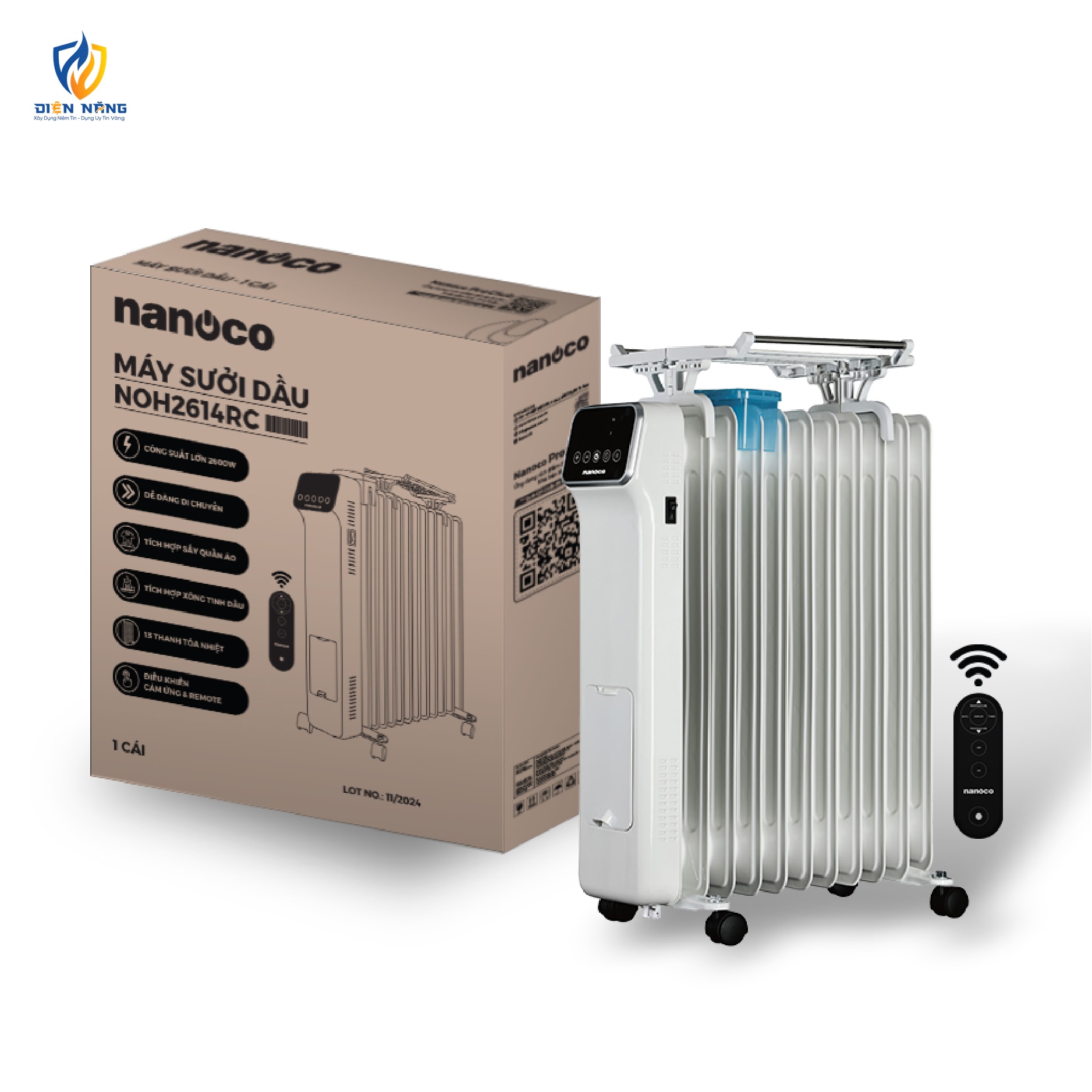 Máy sưởi dầu 2600W, 13 thanh nhiệt, cảm ứng - remote - anh 4