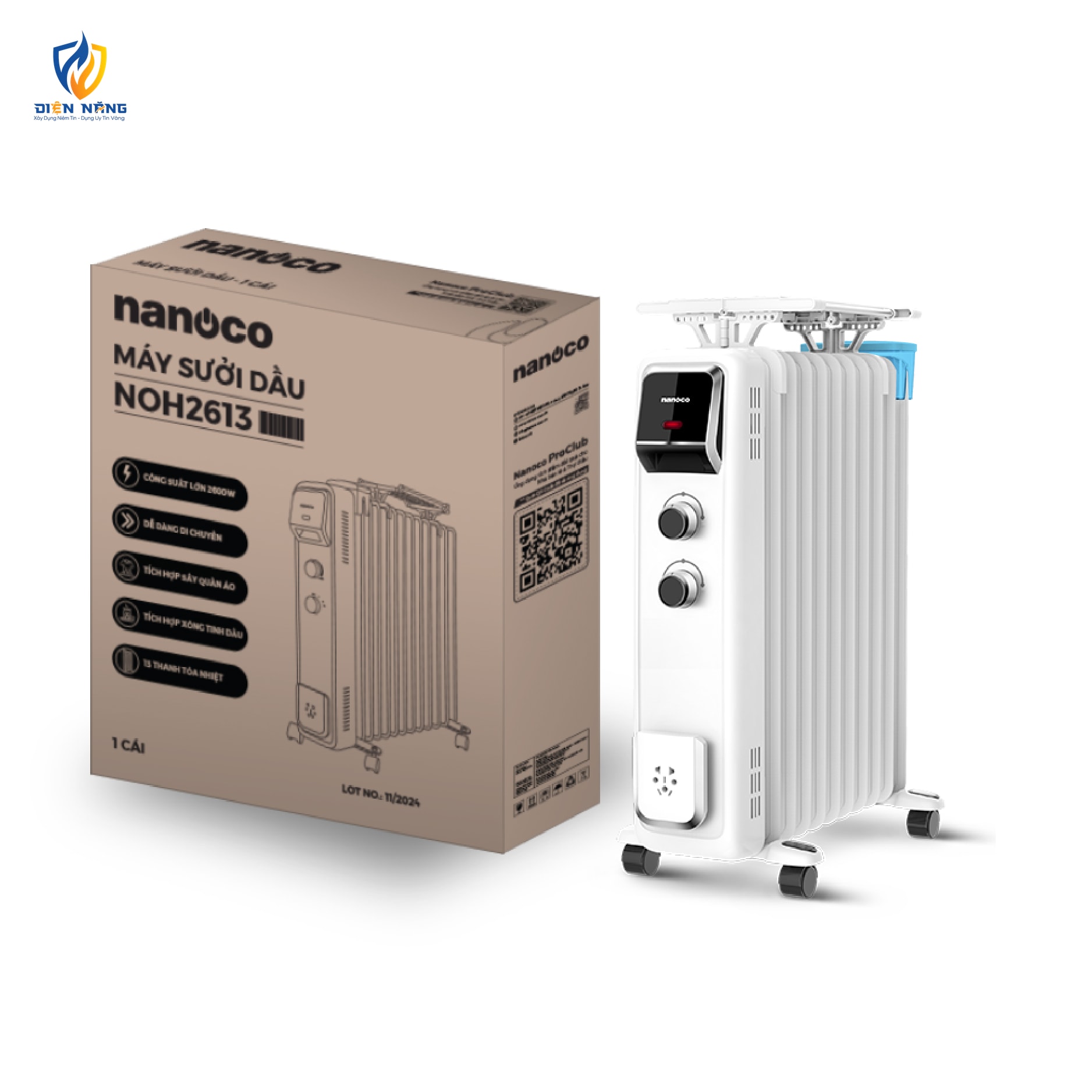 Máy sưởi dầu 2600W, 13 thanh nhiệt, nút vặn - anh 4