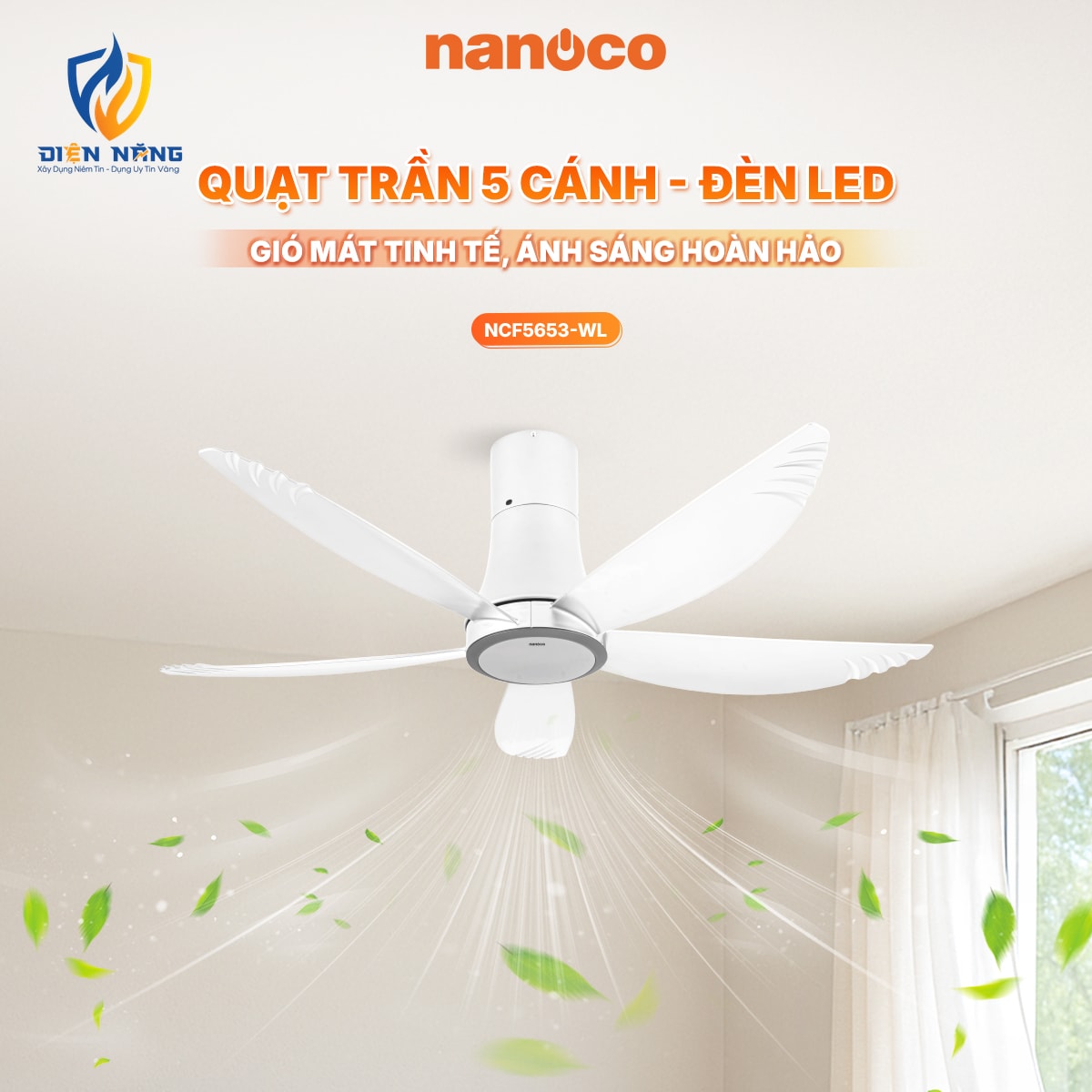 Quạt trần 5 cánh - Đèn Led - anh 2