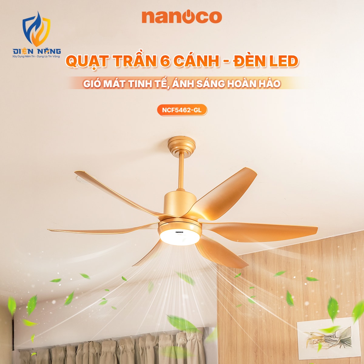 Quạt trần 6 cánh - Đèn Led - anh 2