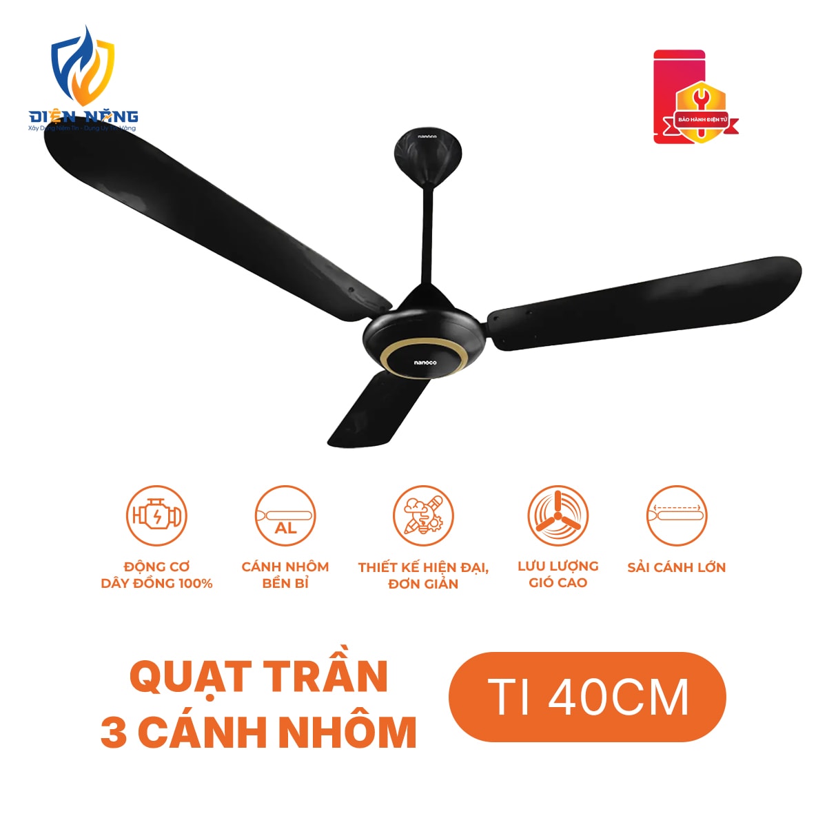 Quạt trần 3 cánh nhôm, ti 40 cm - anh 5