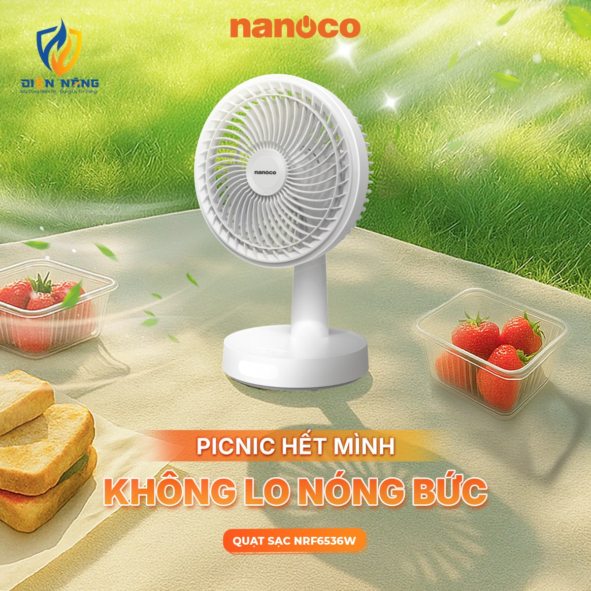 Quạt sạc 8inch, màu trắng, có xoay, đèn - anh 2