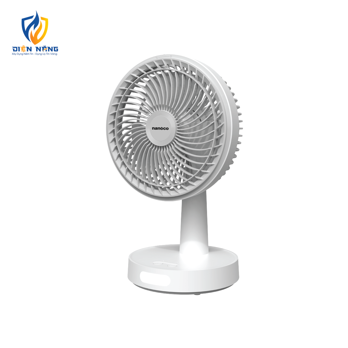 Quạt sạc 8inch, màu trắng, có xoay, đèn