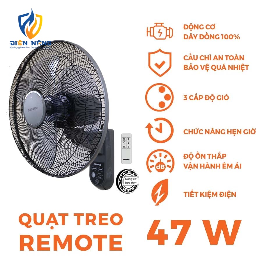 Quạt treo nanoco, bạc đạn, 47W, NWF1614/15RC - anh 3