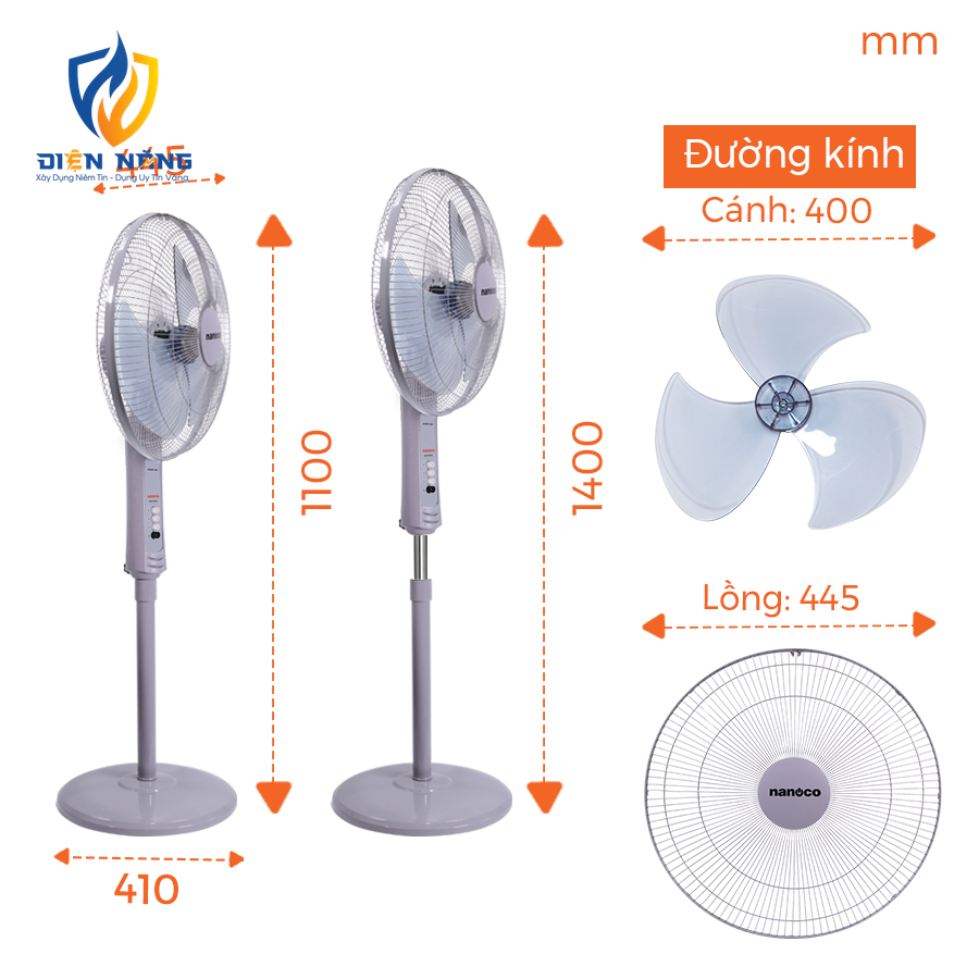 Quạt đứng Nanoco, NSF1601/1602RC, bạc đạn - anh 4