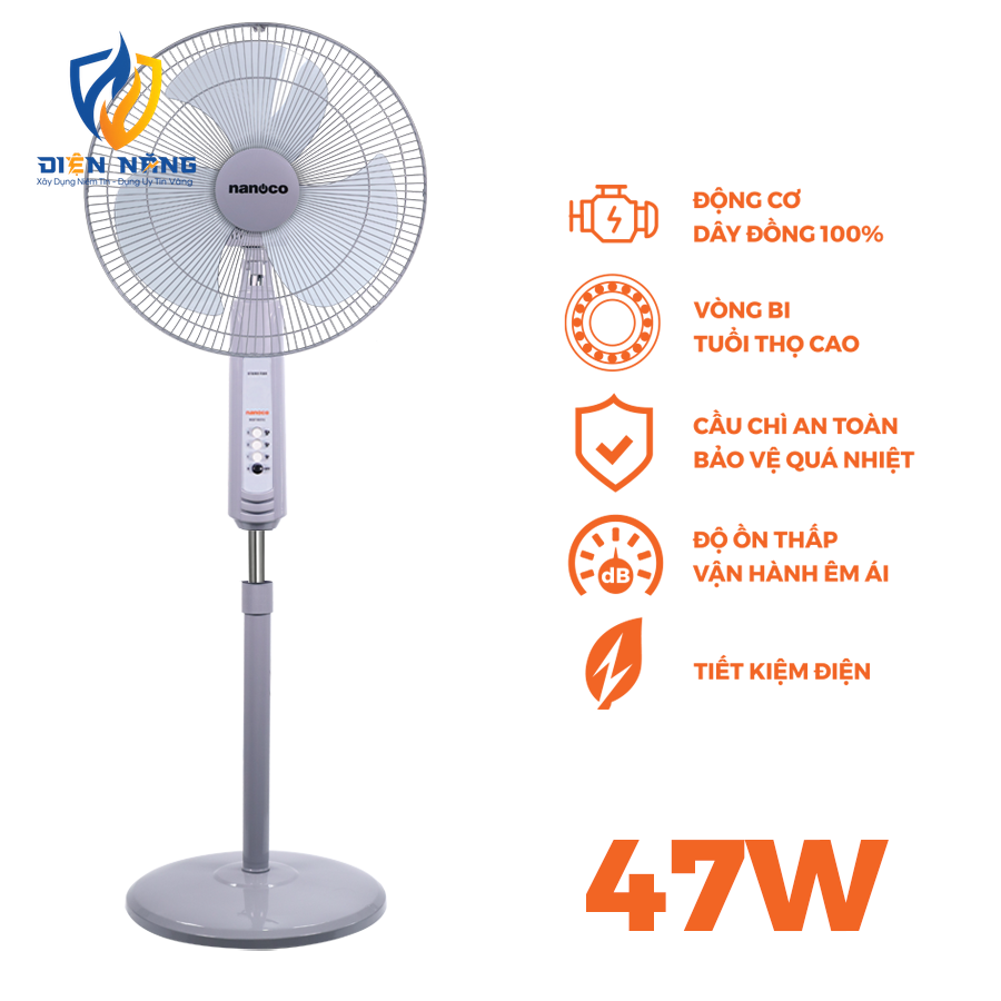 Quạt đứng Nanoco, NSF1601/1602RC, bạc đạn - anh 3