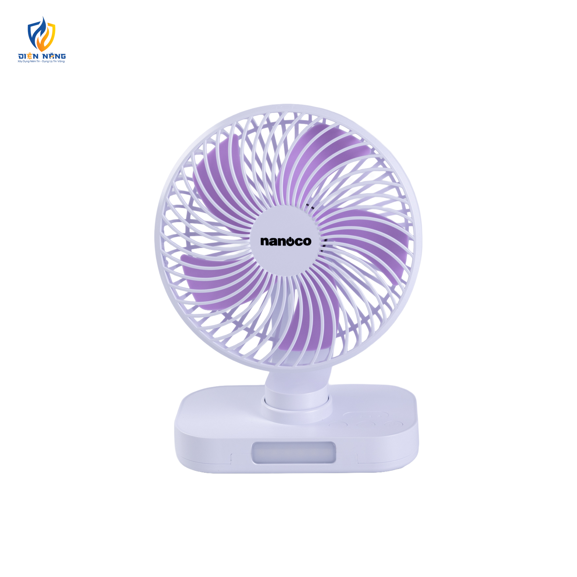 Quạt sạc 6inch, màu trắng, có xoay, đèn