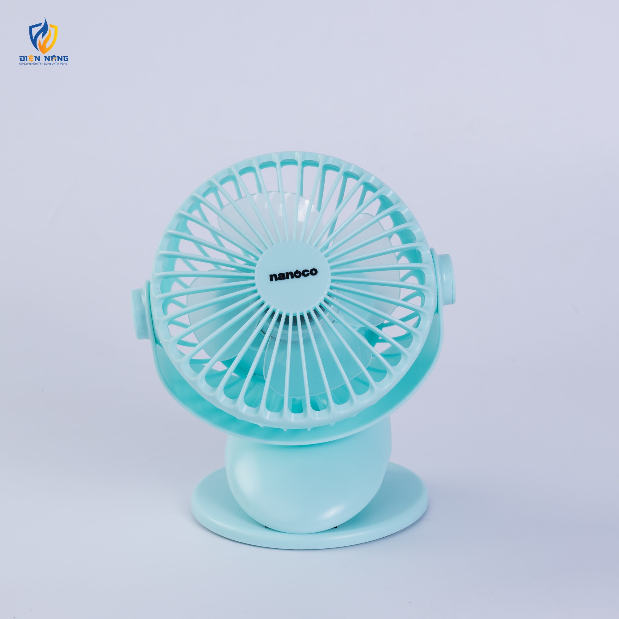 Quạt sạc kẹp 5inch, màu xanh