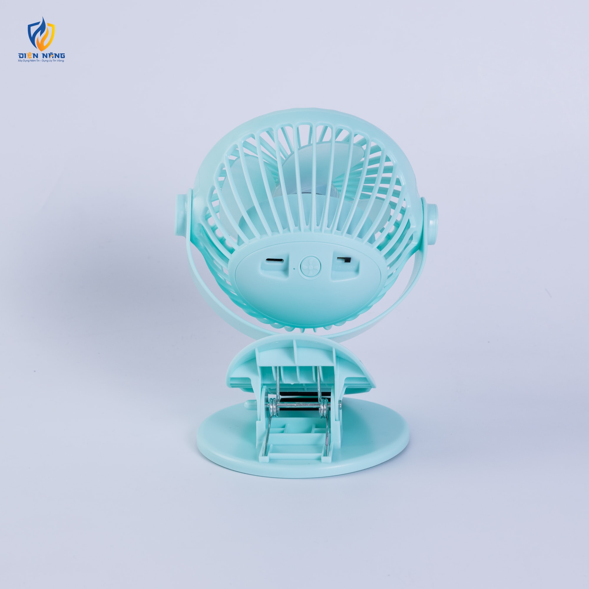 Quạt sạc kẹp 5inch, màu xanh - anh 5