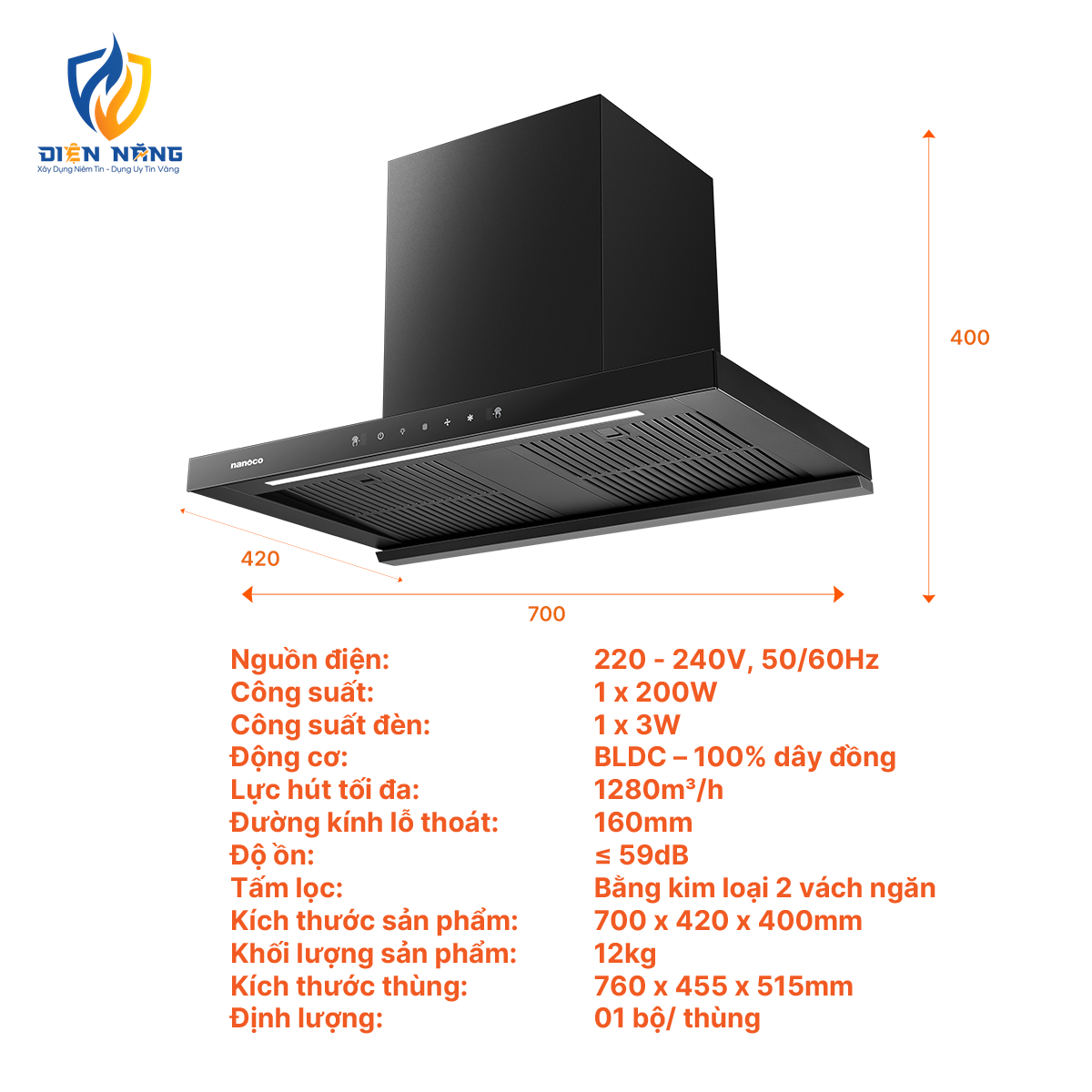 Hút mùi T-Shape, 70 cm, hút mùi NRH702B - anh 4