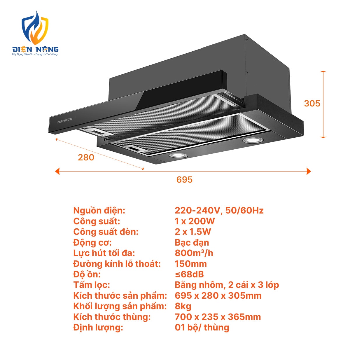 Hút mùi âm tủ, 70 cm, hút mùi NRH701B - anh 4