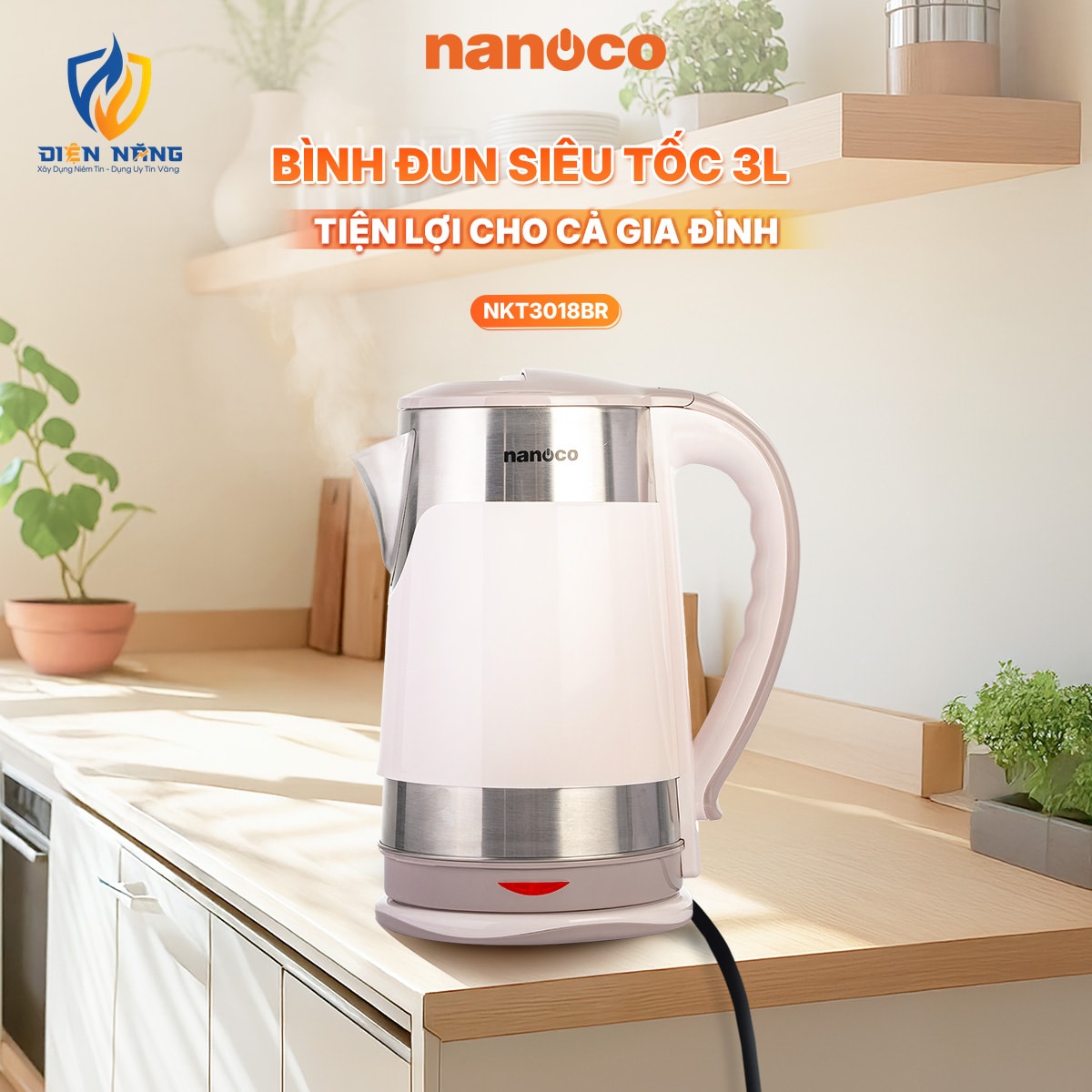Bình đun siêu tốc inox, 3L, 2 lớp - anh 2