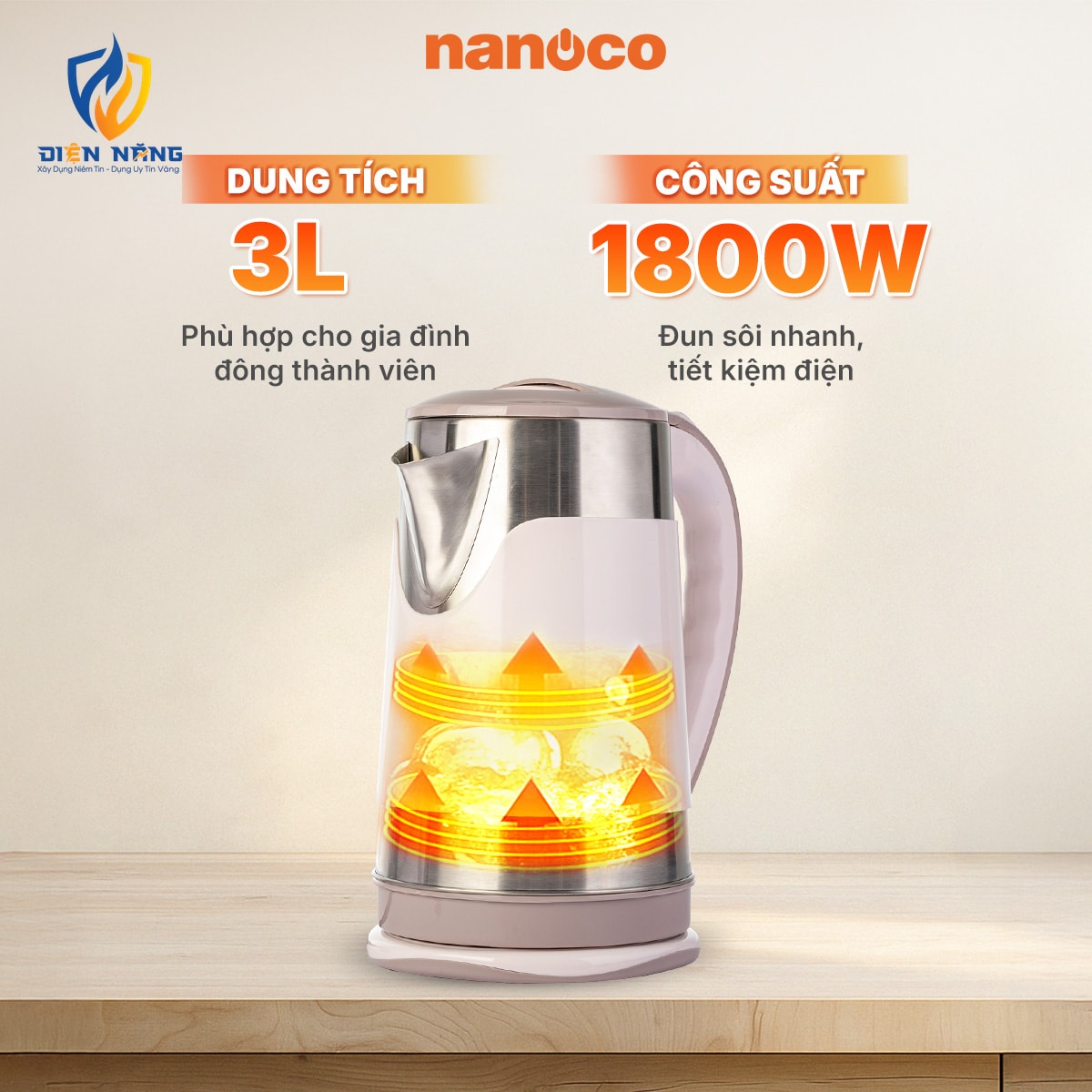 Bình đun siêu tốc inox, 3L, 2 lớp - anh 4
