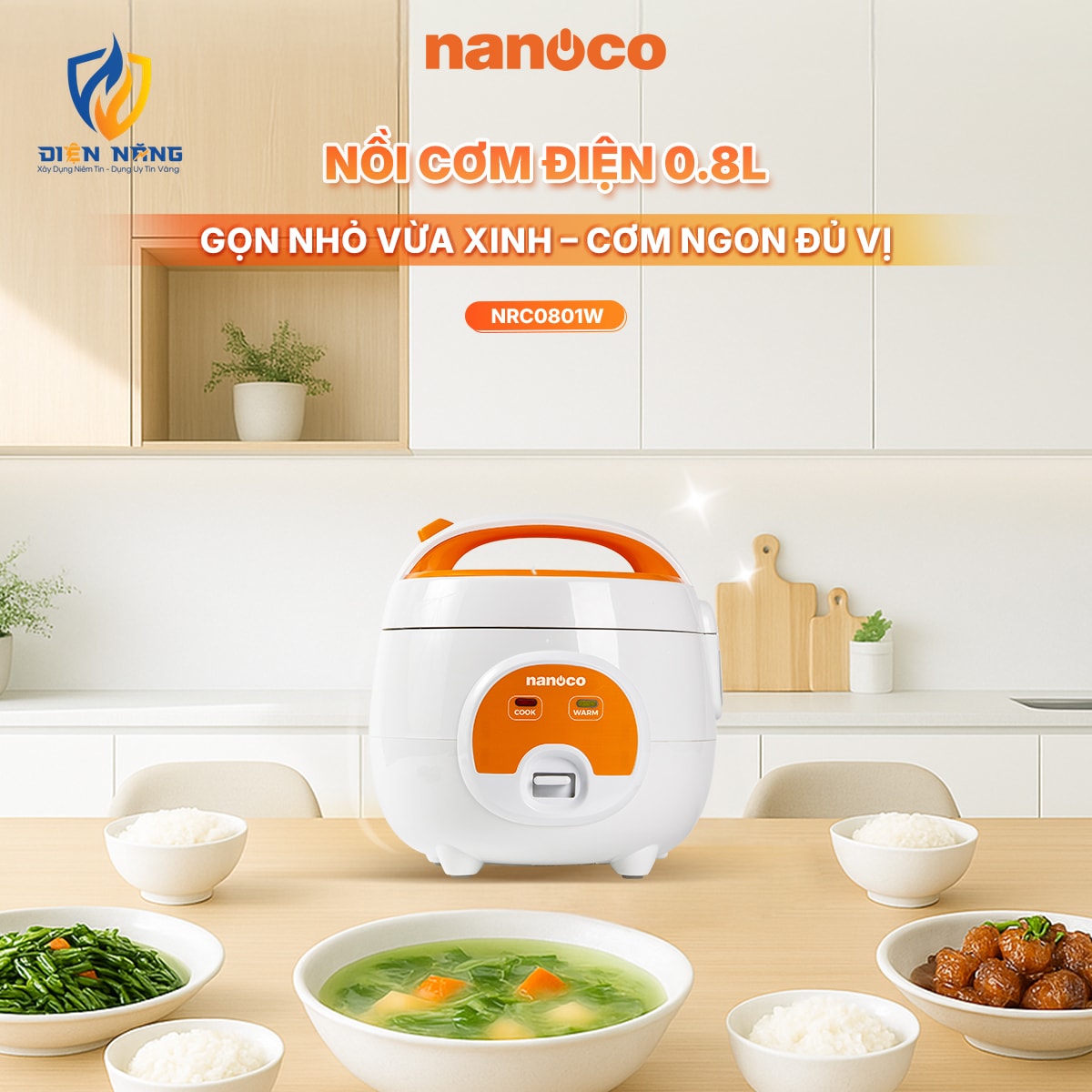 Nồi cơm điện, 0.8L, màu trắng-cam - anh 2