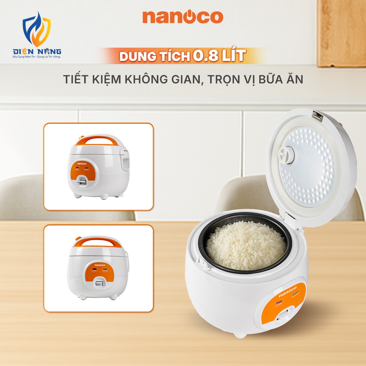 Nồi cơm điện, 0.8L, màu trắng-cam - anh 3