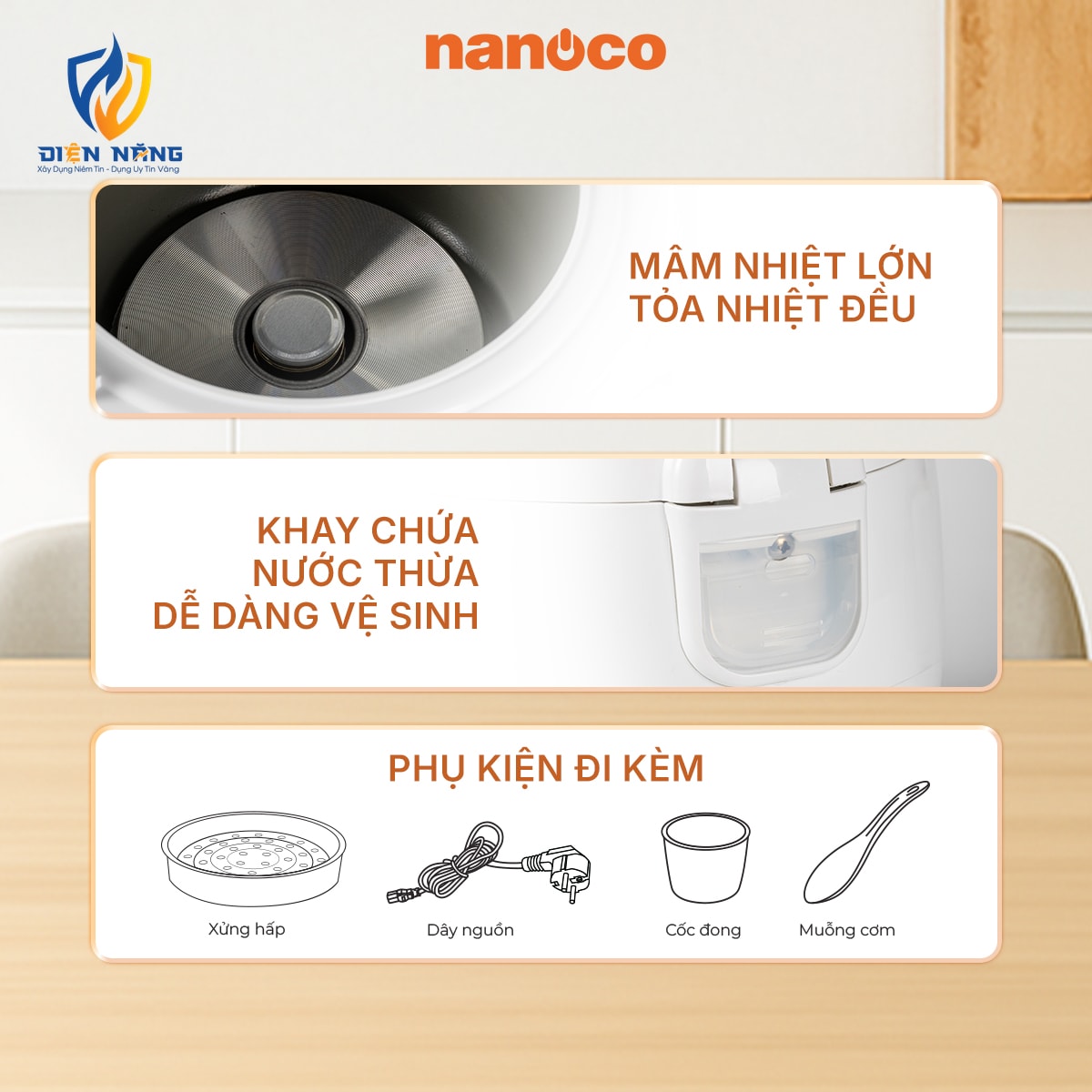 Nồi cơm điện, 0.8L, màu trắng-cam - anh 5