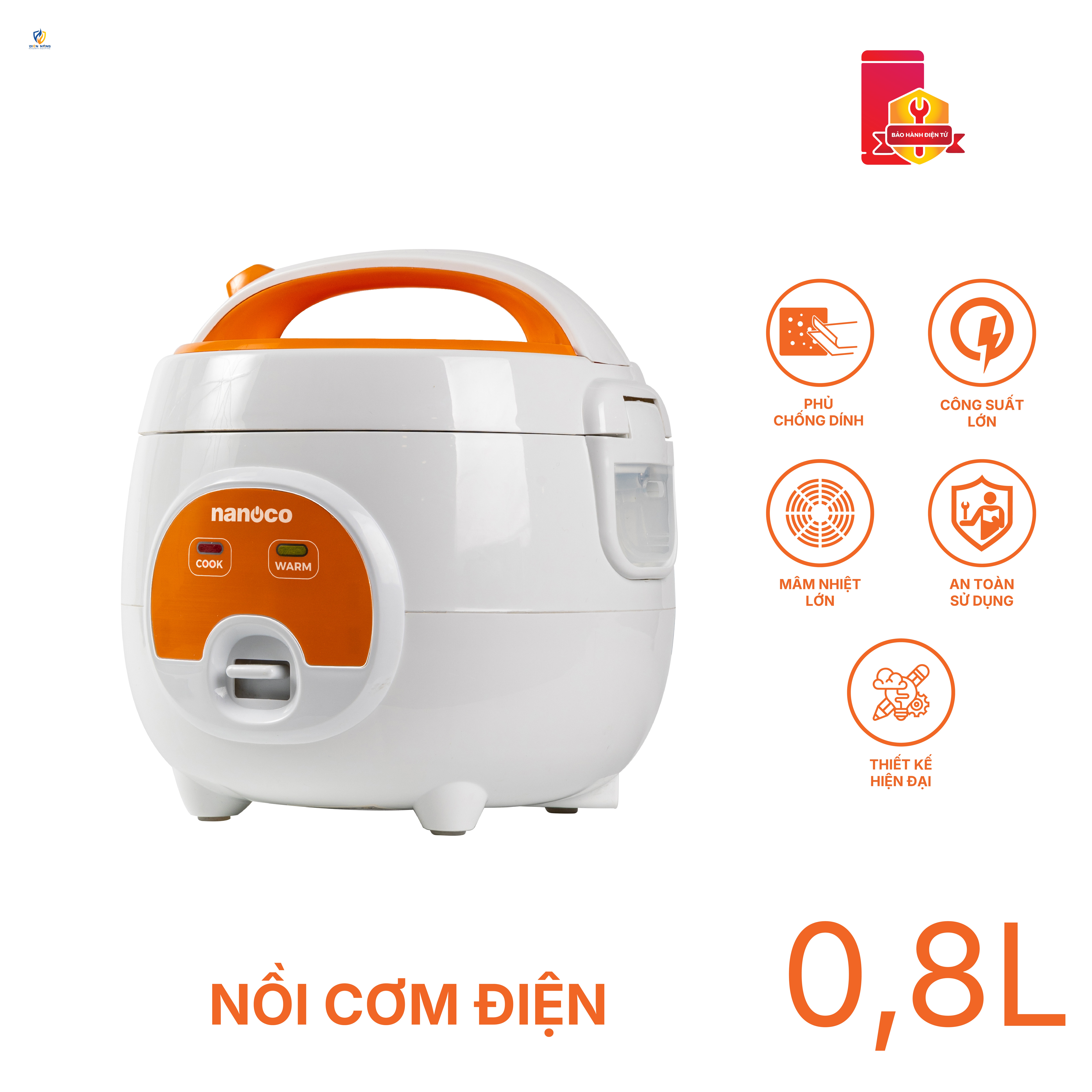 Nồi cơm điện, 0.8L, màu trắng-cam - anh 6