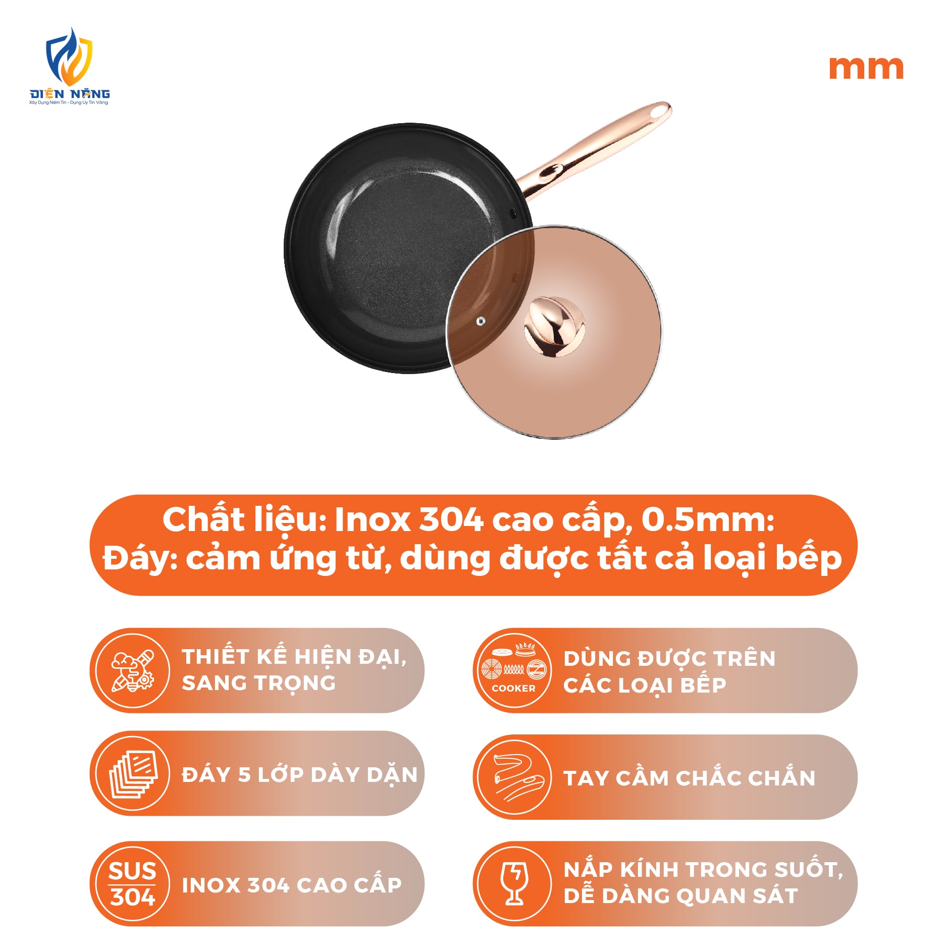 Bộ nồi chảo inox 304, D16-D-18-D24, D24 - anh 3
