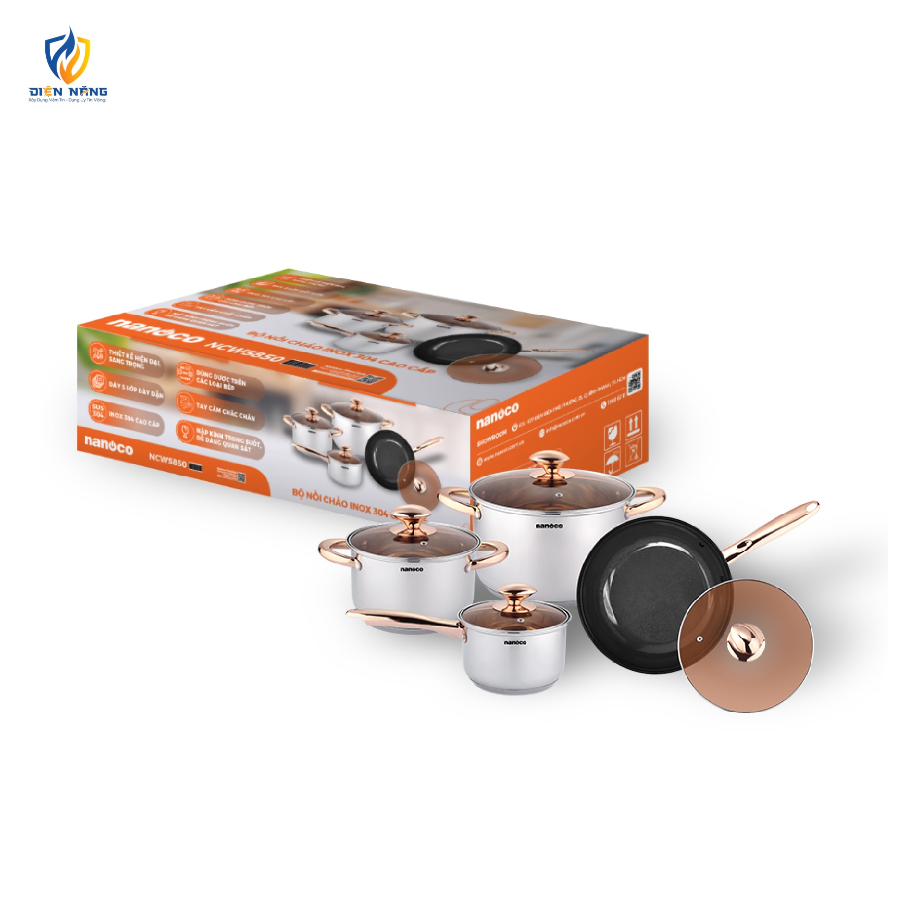 Bộ nồi chảo inox 304, D16-D-18-D24, D24 - anh 2