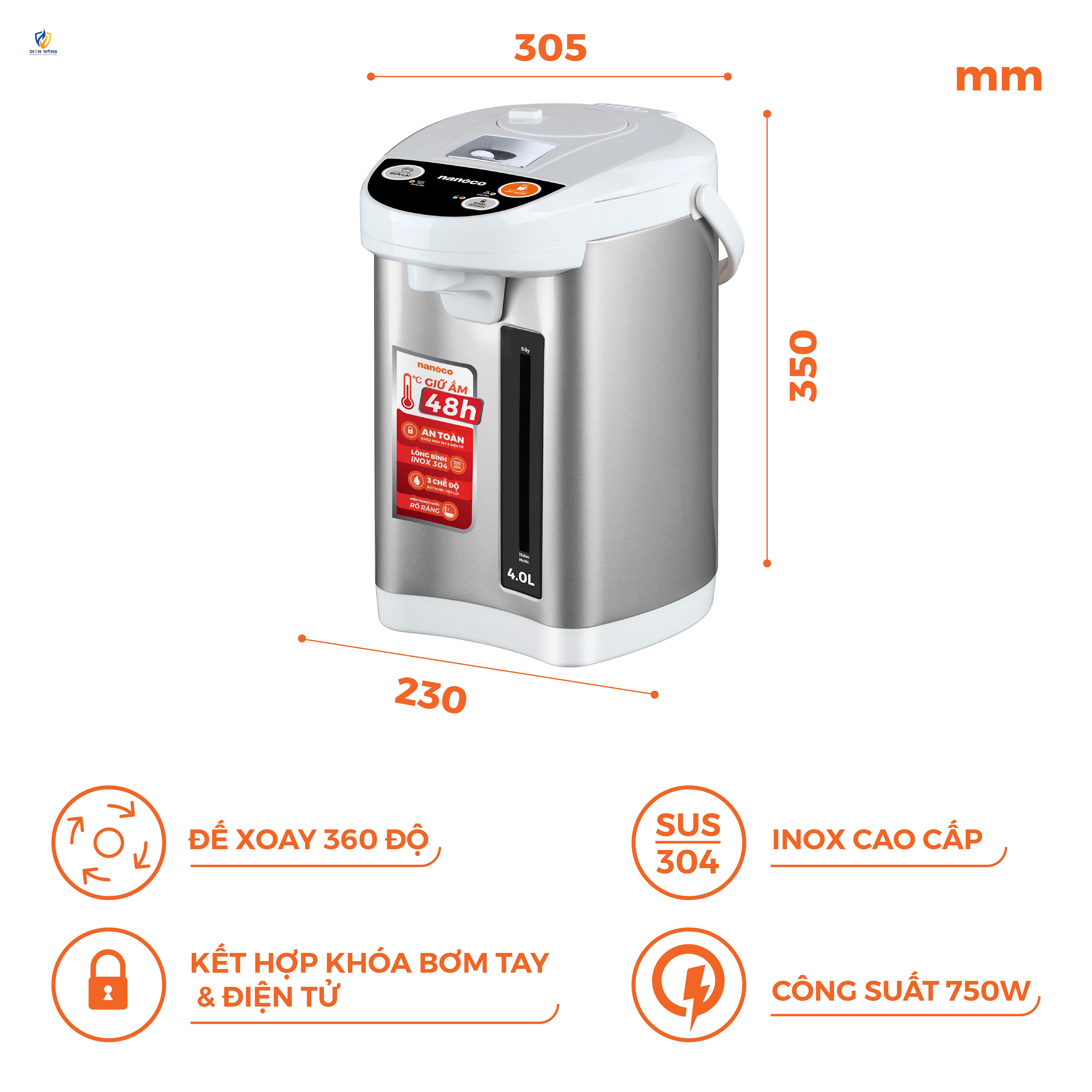 Bình thủy điện, 4.0L, NETF400 - anh 2
