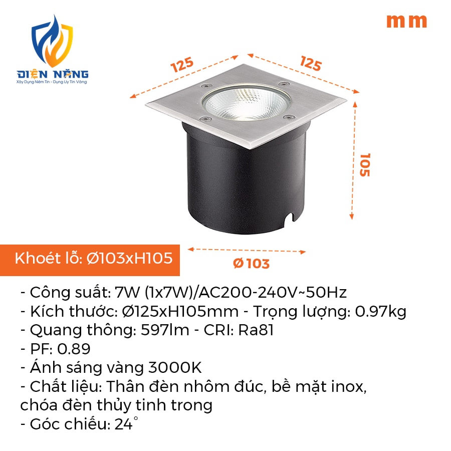 Đèn LED sân vườn lắp âm vuông Outdoor Nanoco