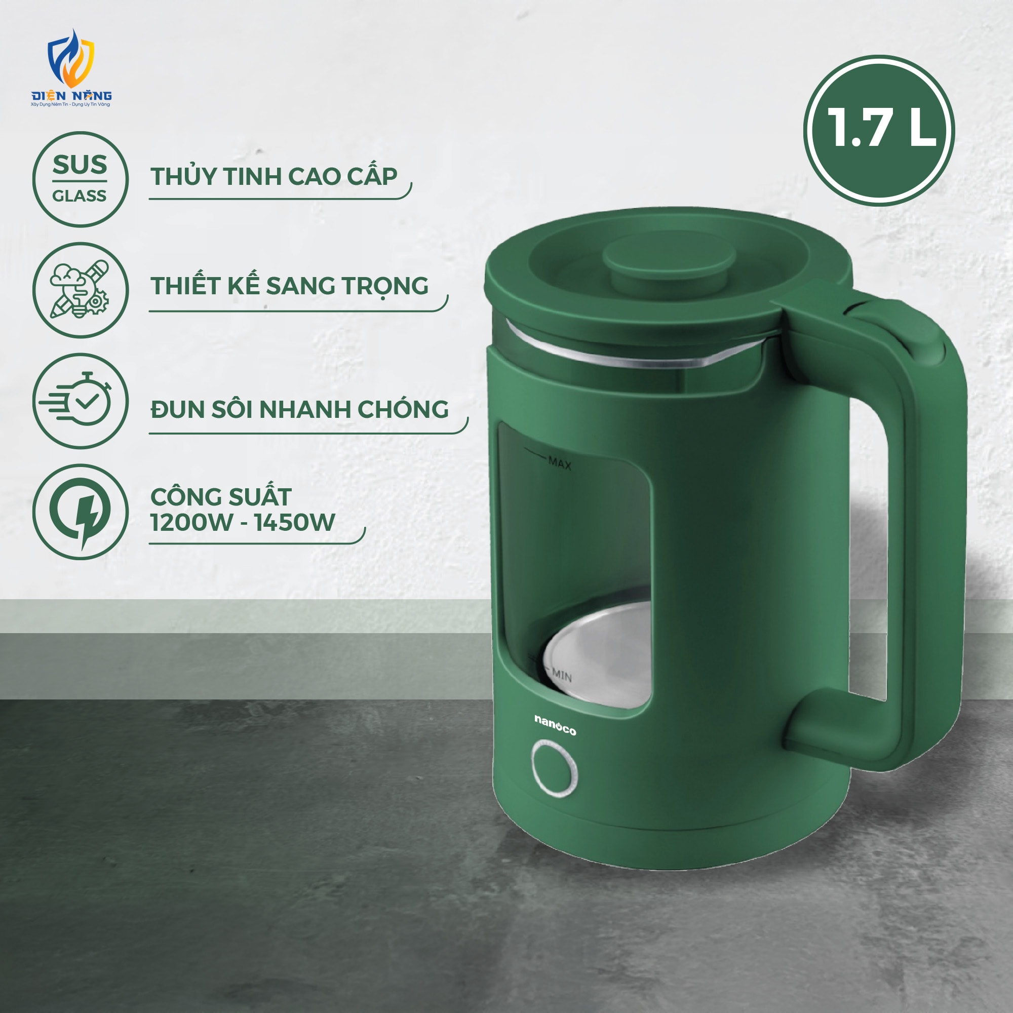 Bình đun siêu tốc thủy tinh, NKT1761 - anh 2