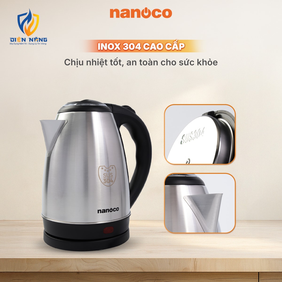 Bình đun siêu tốc inox,1.8L, nhám - anh 3
