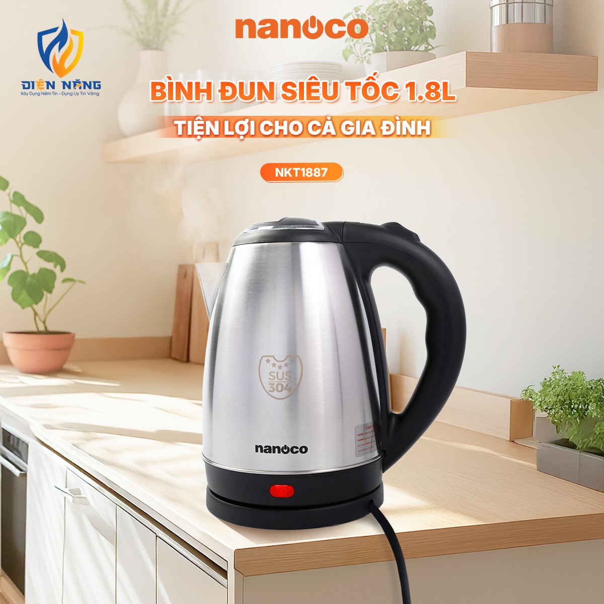 Bình đun siêu tốc inox,1.8L, nhám - anh 2