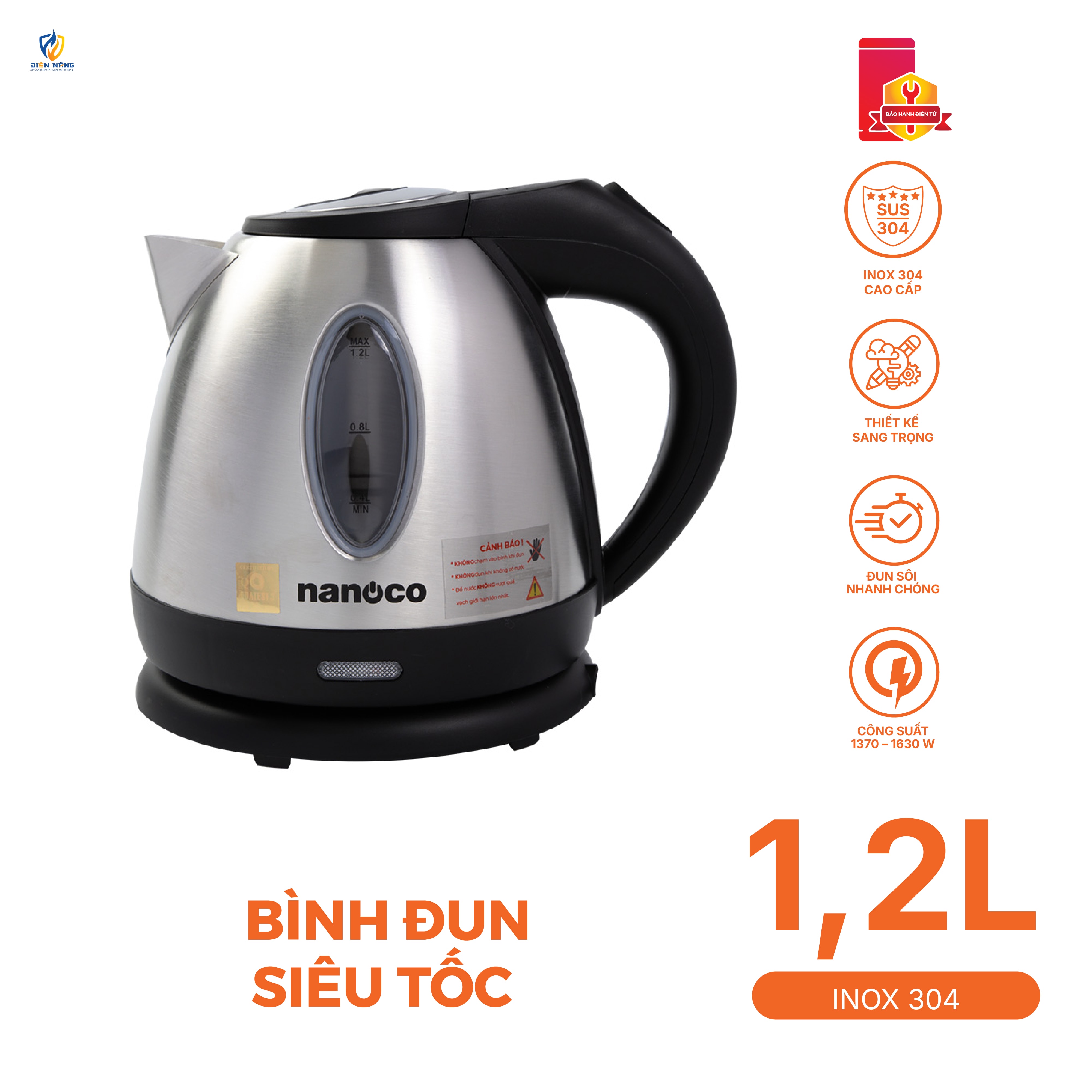Bình đun siêu tốc 1216, inox 304,1.2L - anh 6