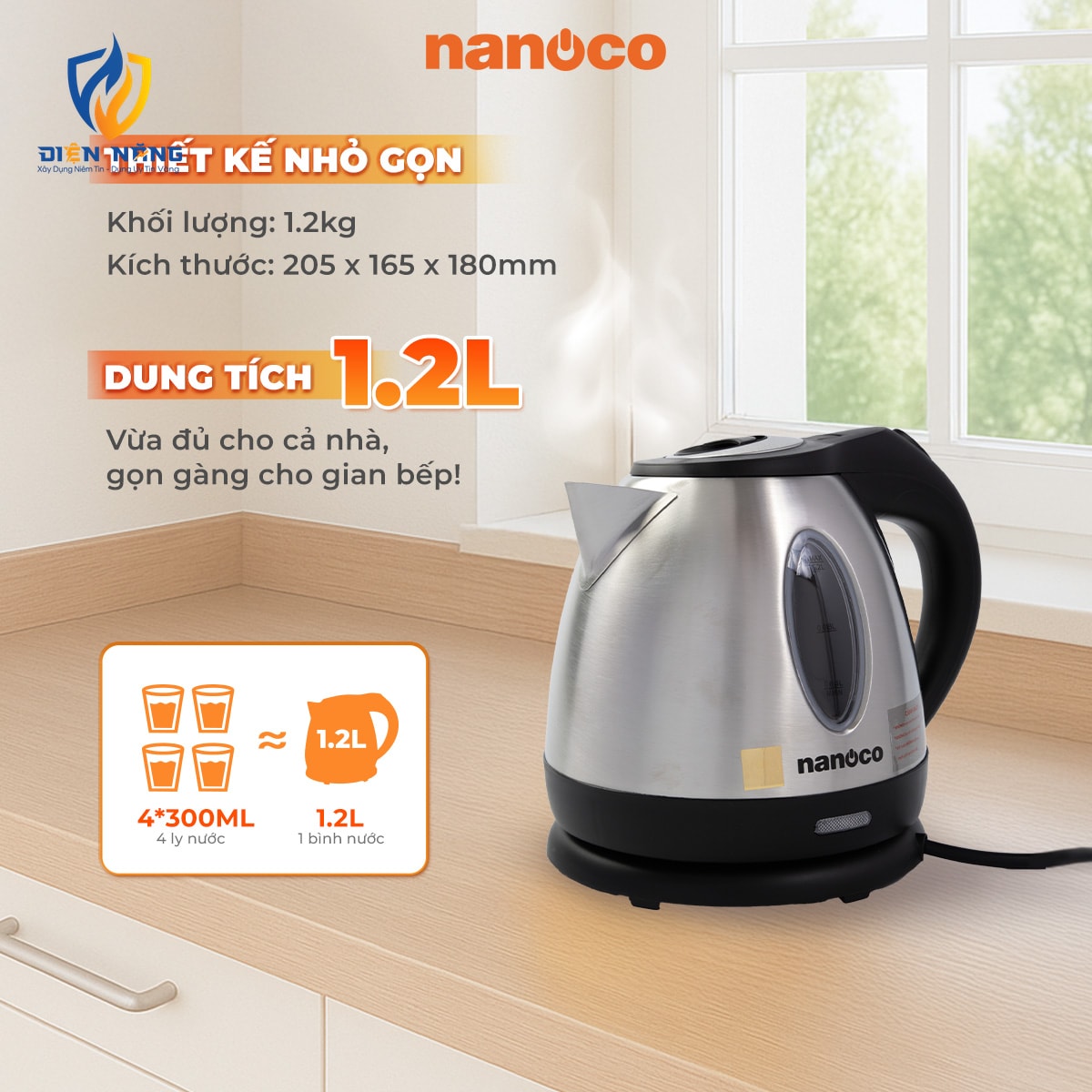 Bình đun siêu tốc 1216, inox 304,1.2L - anh 3