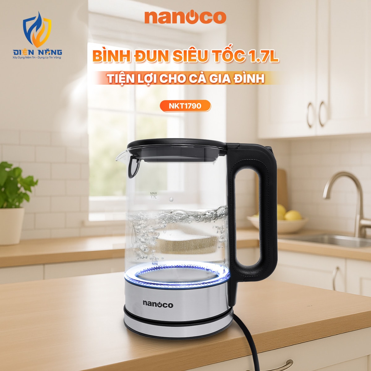 Bình đun siêu tốc thủy tinh,1.7L - anh 2