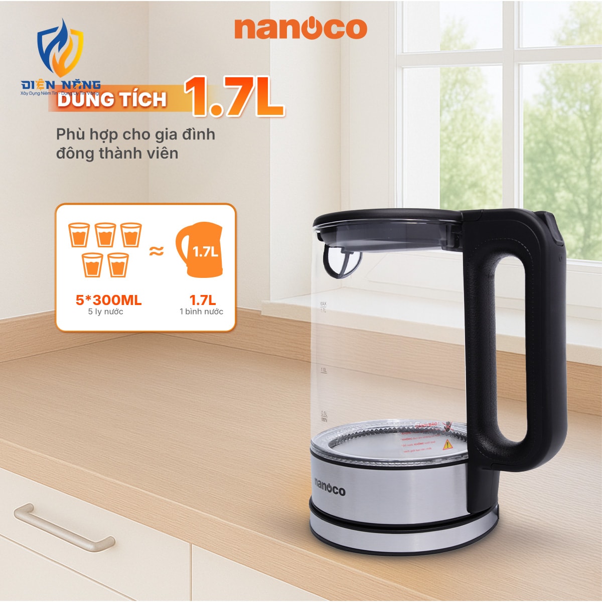 Bình đun siêu tốc thủy tinh,1.7L - anh 3