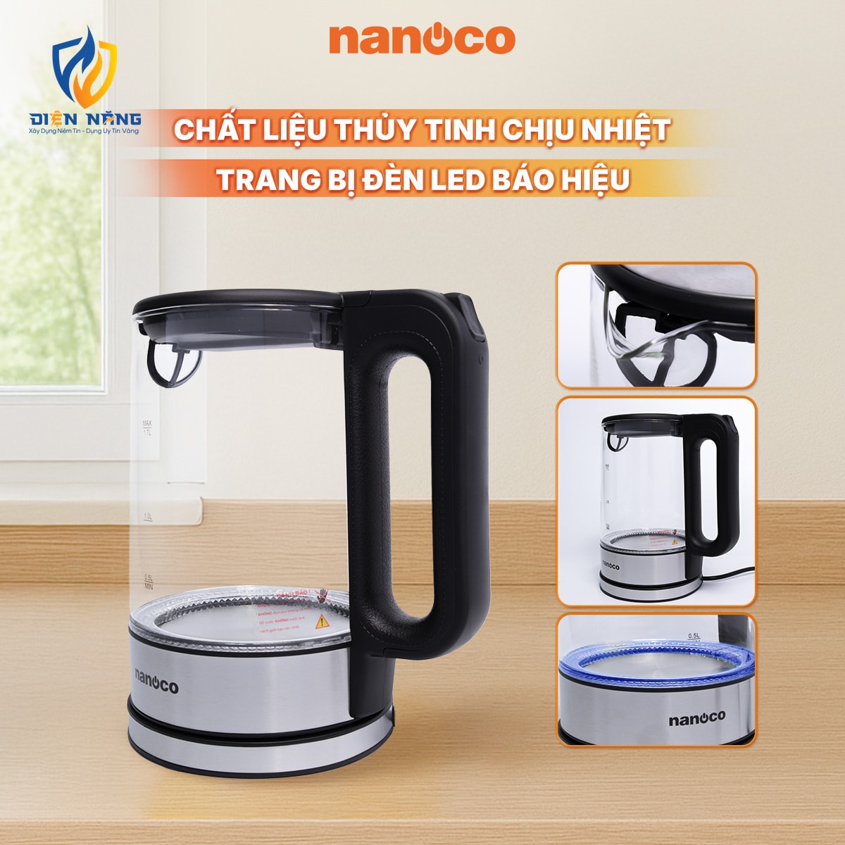 Bình đun siêu tốc thủy tinh,1.7L - anh 5